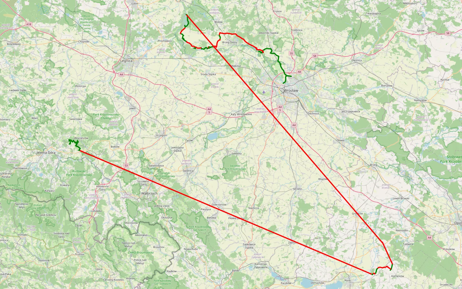 Map of Popowice - Chałupy - 329.3 km offroad trail, Wołów County