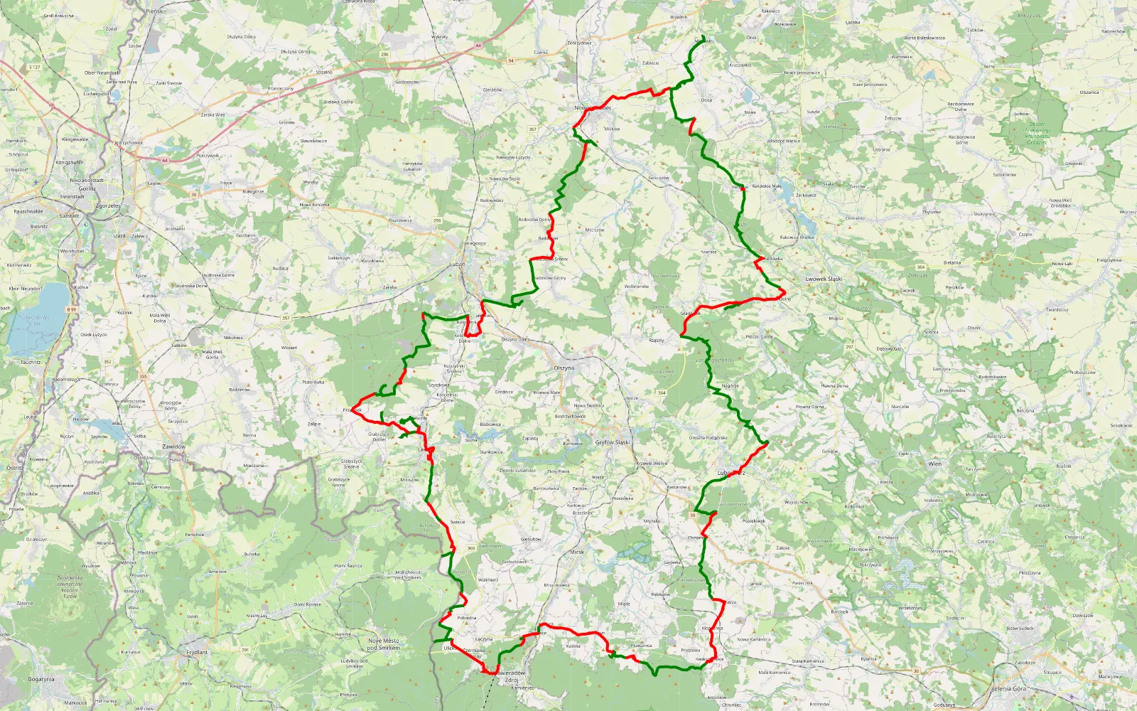 Mapa trasy Mierzwin koniec wakacji - 156.5 km trasy offroad, Powiat Lubański