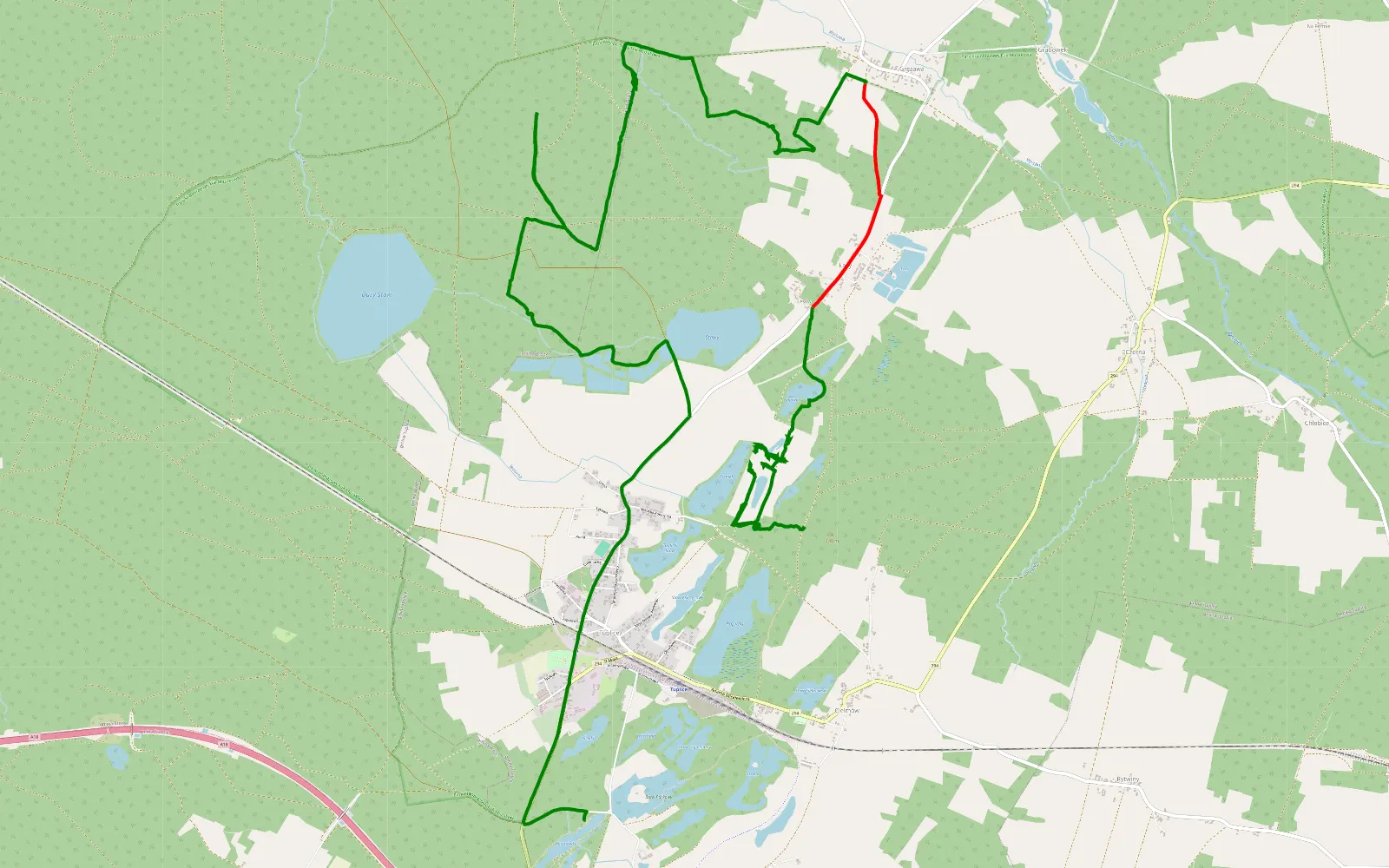 Map of Cielmów - Chełmica - 16.1 km offroad trail, Żary County