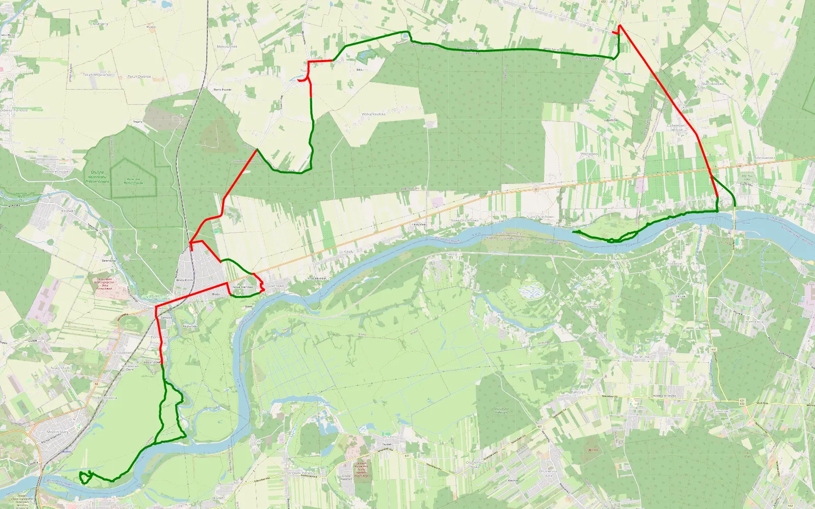 Map of Dębe - Pomiechowo - 44.8 km offroad trail, Nowy Dwór Mazowiecki County