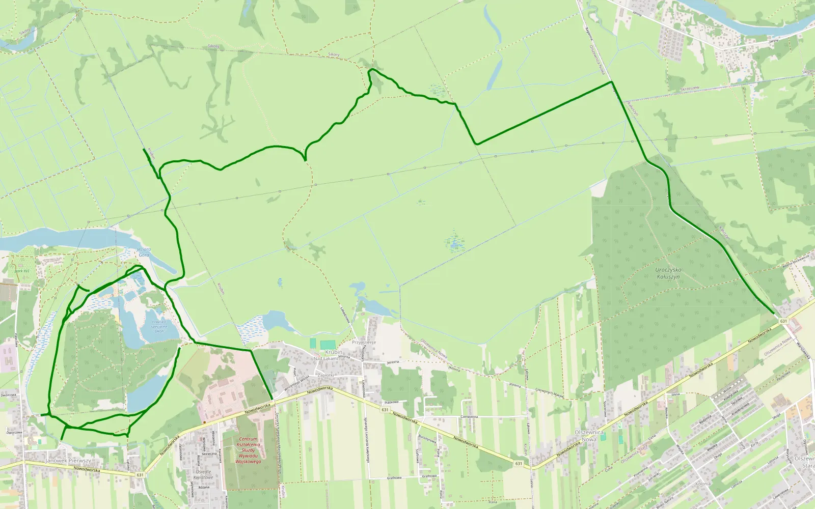 Mapa trasy Olszewnica Stara - Krubin - 13.4 km trasy offroad, Powiat Legionowski