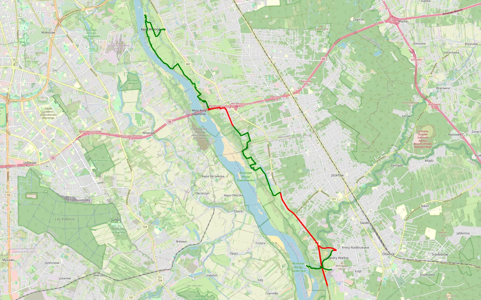 Map of 25.12.2024 - test trasy nad Wisła - 26.8 km offroad trail, Warsaw