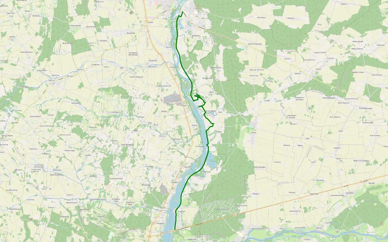 Map of Łacha - Popławy - 22.6 km offroad trail, Pułtusk County