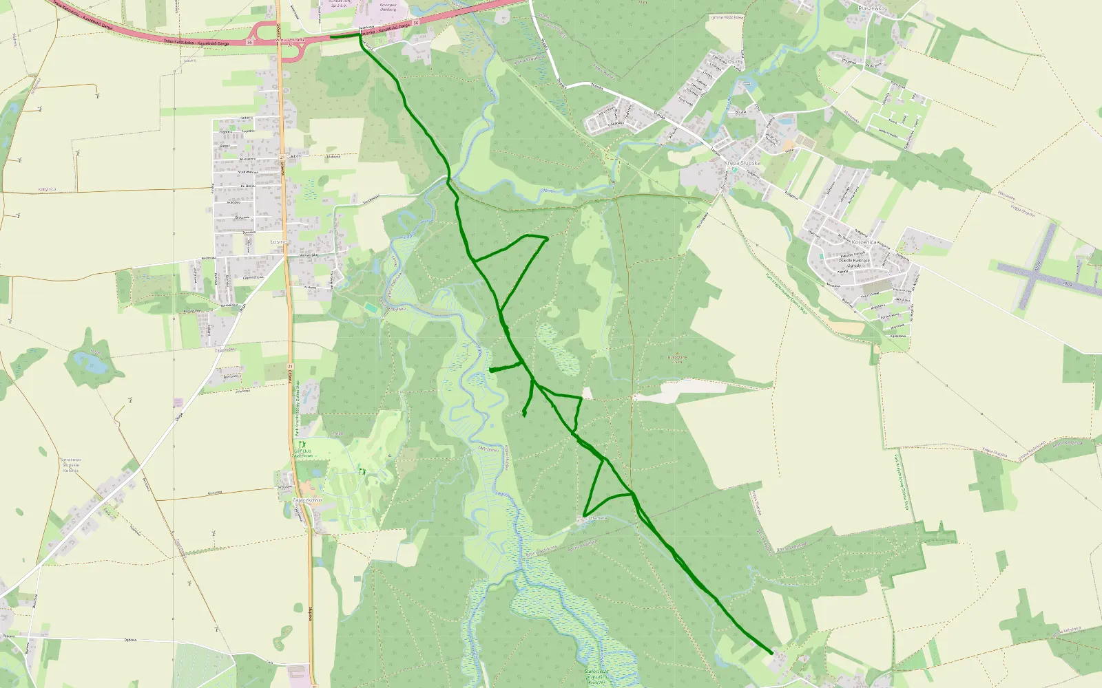 Mapa trasy Łosino i okolice - 10.8 km trasy offroad, Powiat Słupski