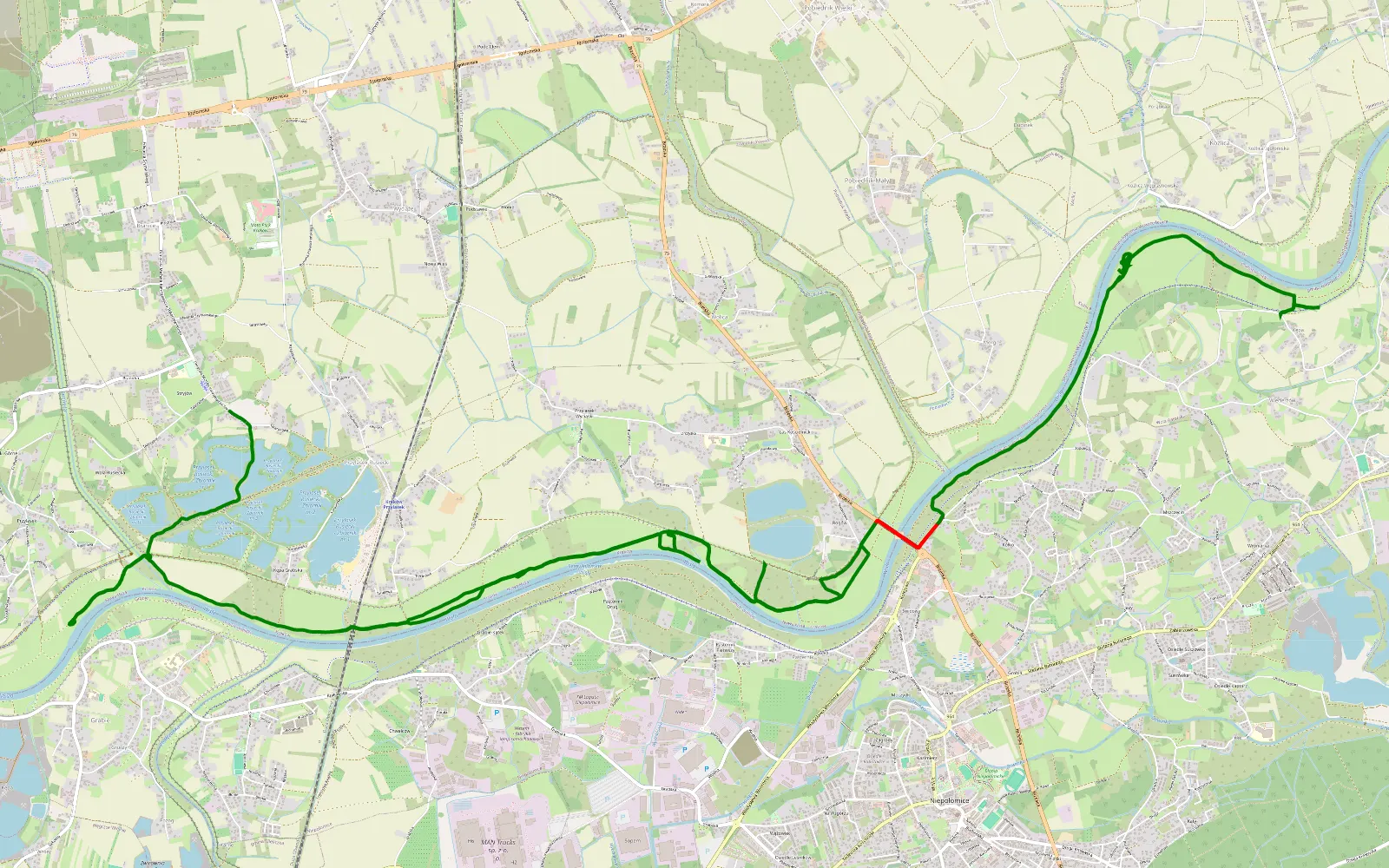 Mapa trasy Przylasek rusiecki do woli Batorskiej wzdłuż Wisły. - 25 km trasy offroad, Kraków