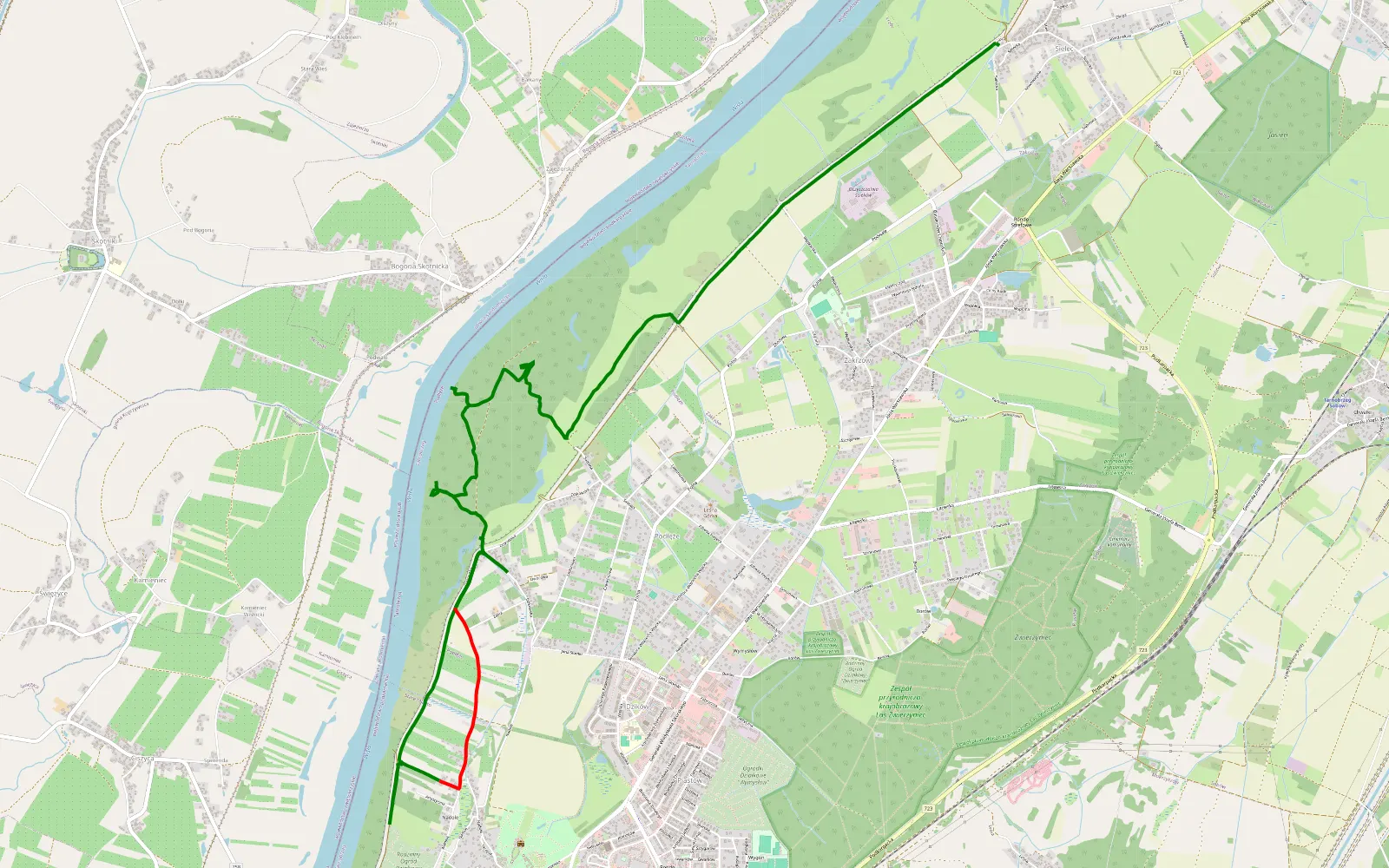 Mapa trasy Łachy..Sielec - 11.4 km trasy offroad, Tarnobrzeg