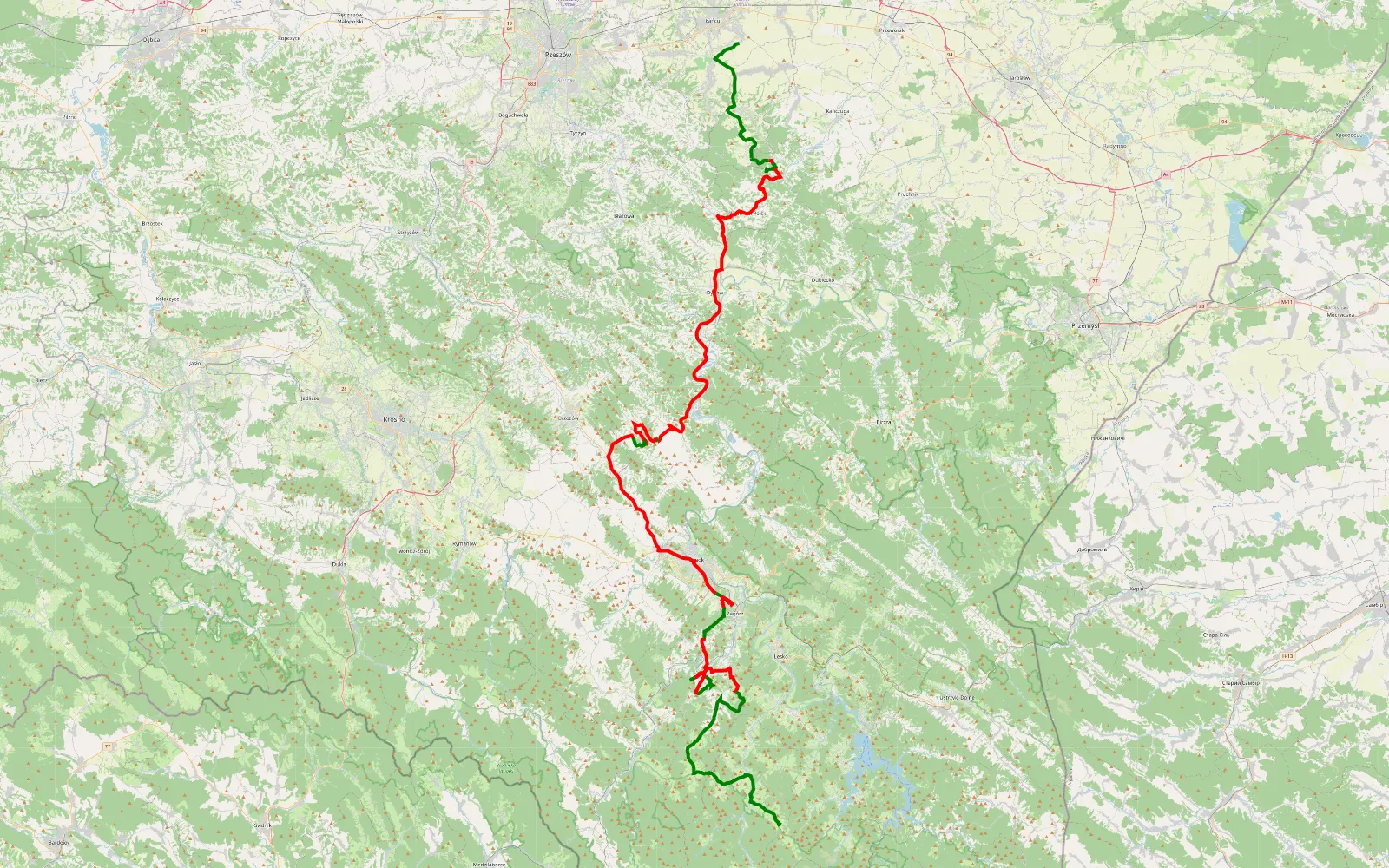 Mapa trasy Łańcut - Stężnica - 122.3 km trasy offroad, Powiat Sanocki