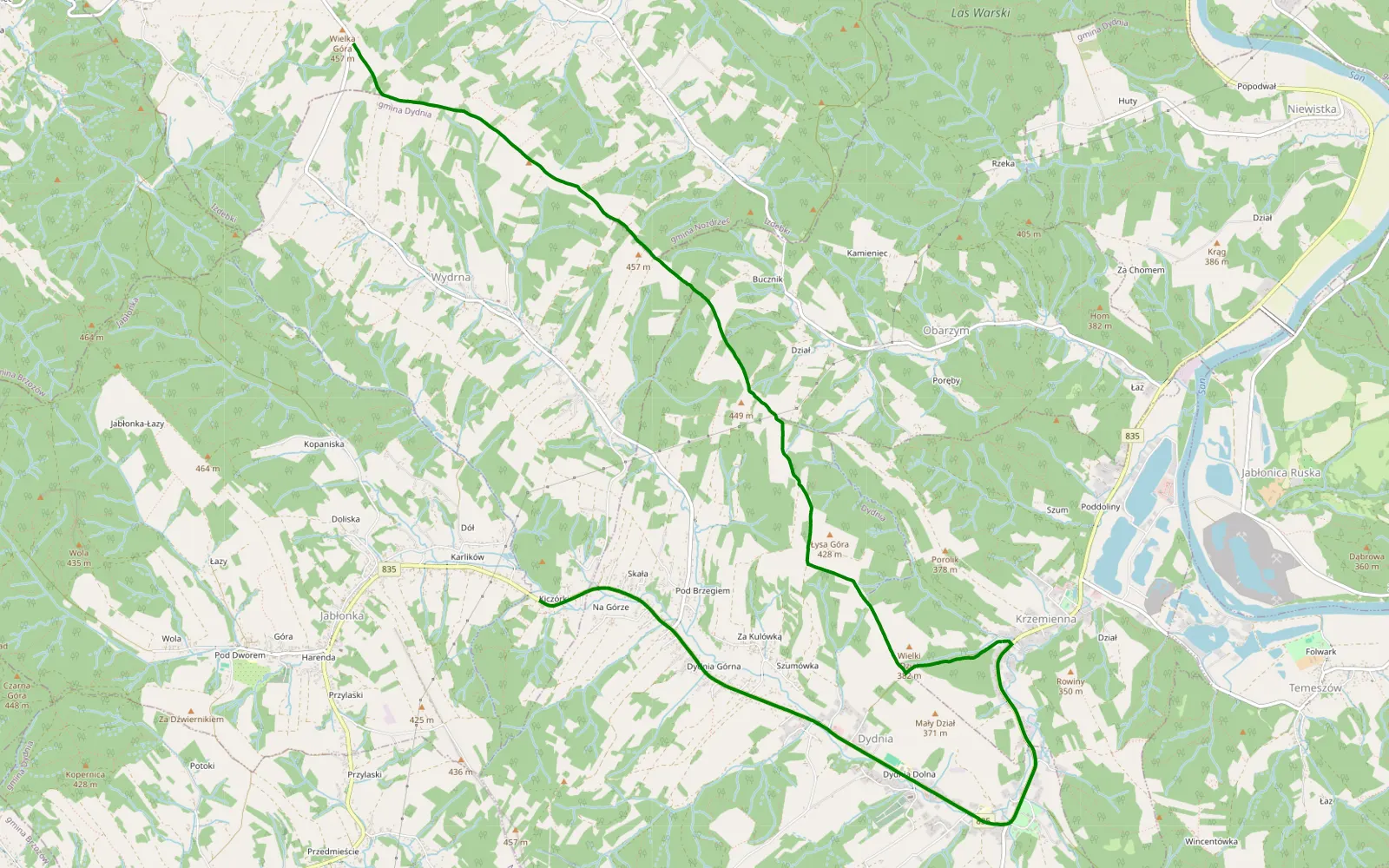Map of Jabłonka - Wydrna - 7.5 km offroad trail, Brzozów County