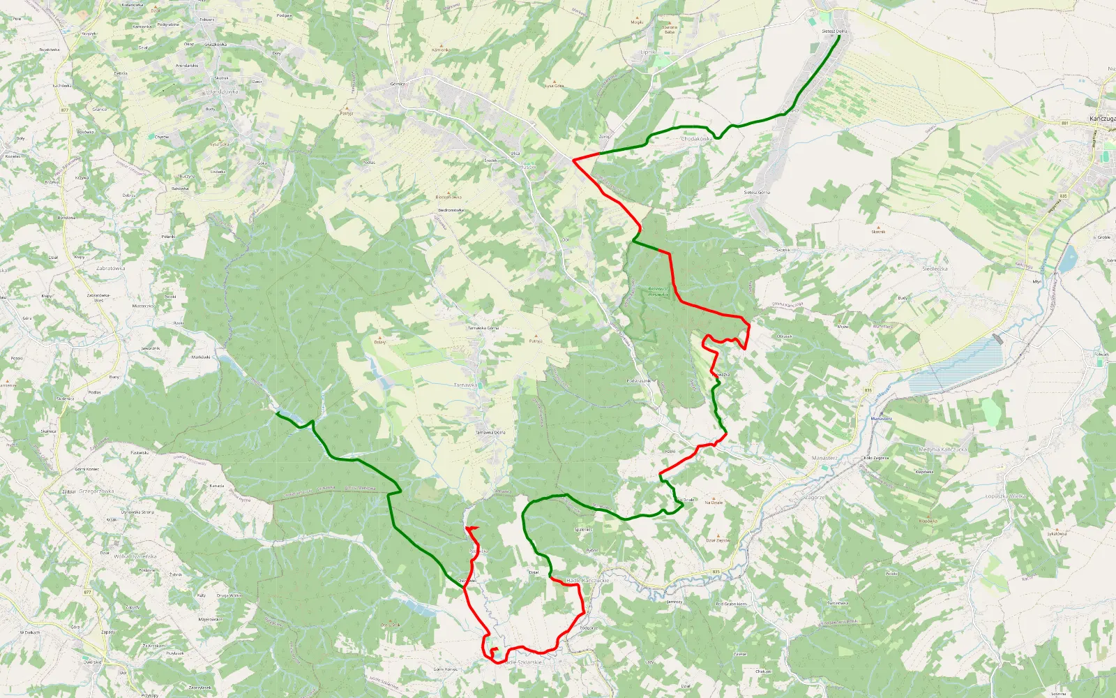 Mapa trasy Sietesz - Zabratówka - 23 km trasy offroad, Powiat Przeworski