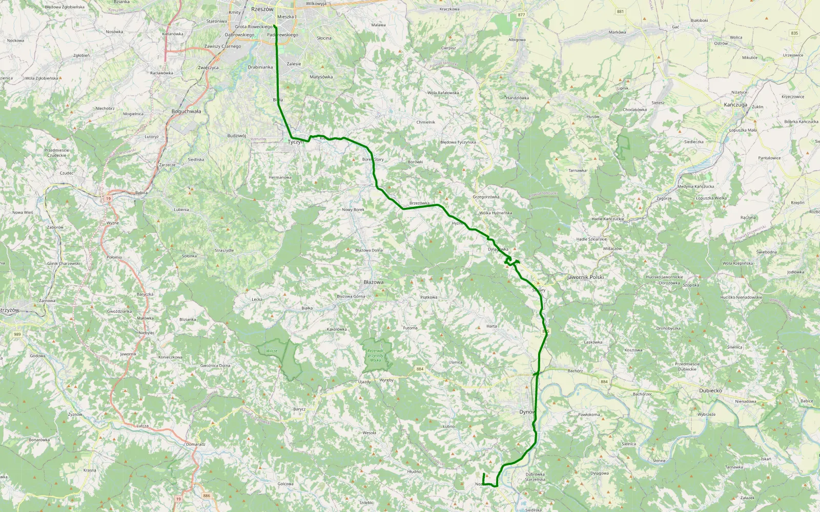 Mapa trasy Nowe Miasto - Nozdrzec - 0.5 km trasy offroad, Powiat Brzozowski