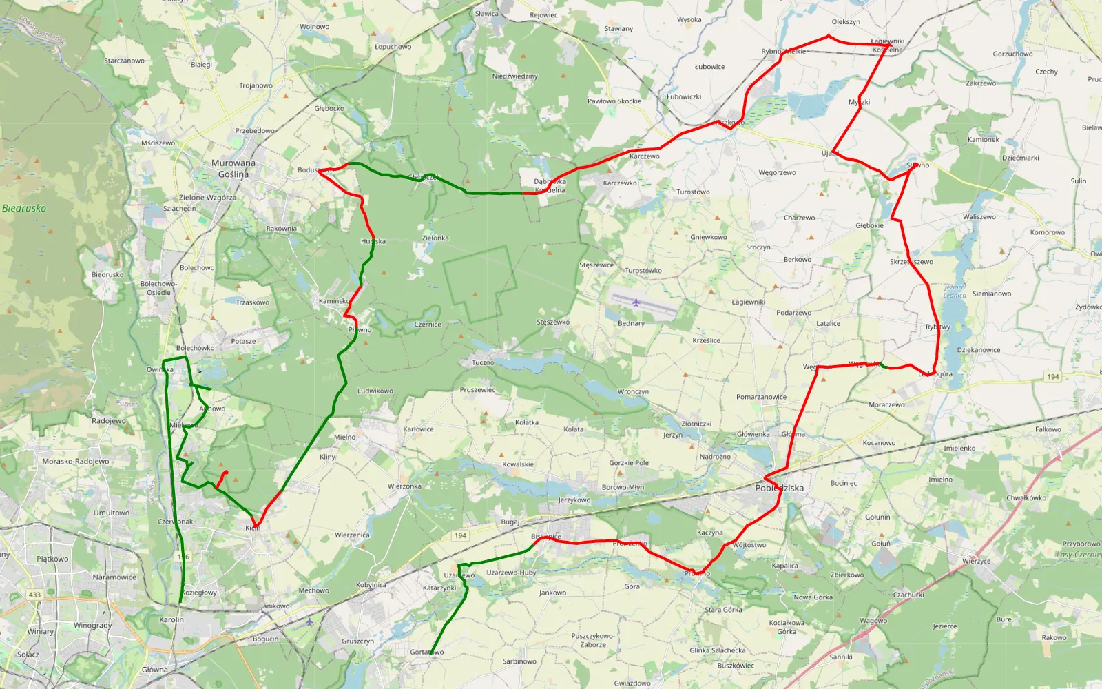 Map of Koziegłowy - Gortatowo - 81 km offroad trail, Poznań County