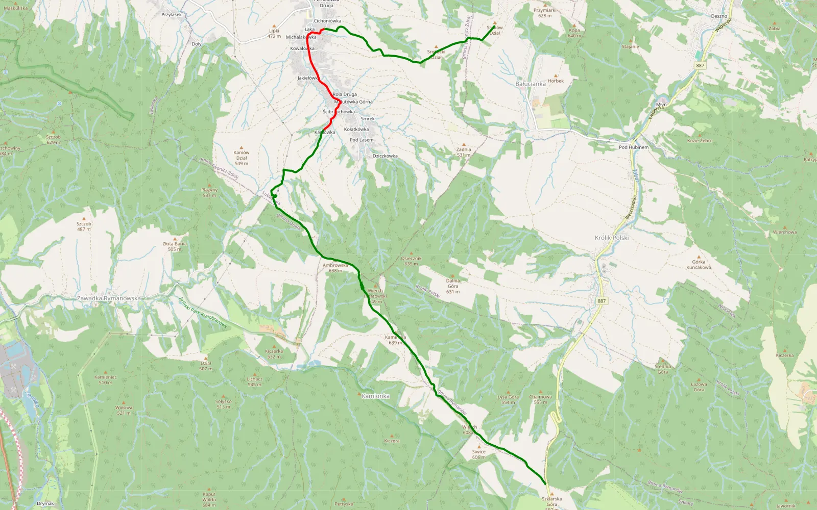 Map of Bałucianka - Szklary - 12 km offroad trail, Krosno County