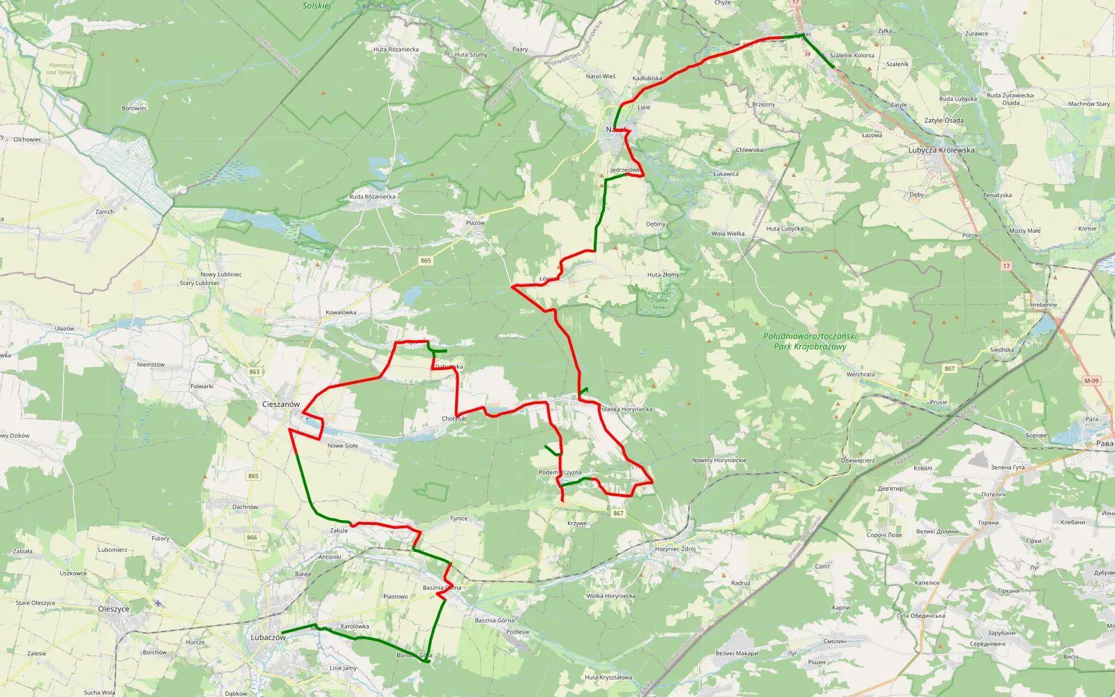 Map of 2010-06-30 as4x4 okolice lubaczowa - 79.8 km offroad trail, Lubaczów County