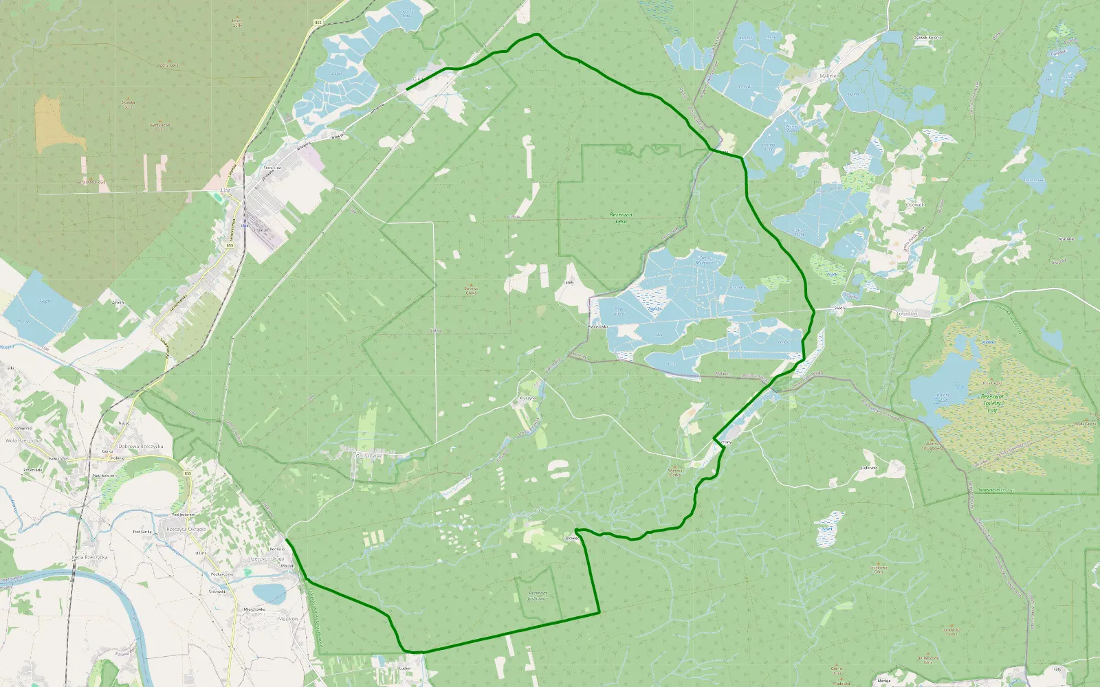 Mapa trasy Rzeczyca Długa - Kochany - Gielnia - 13.2 km trasy offroad, Powiat Stalowowolski