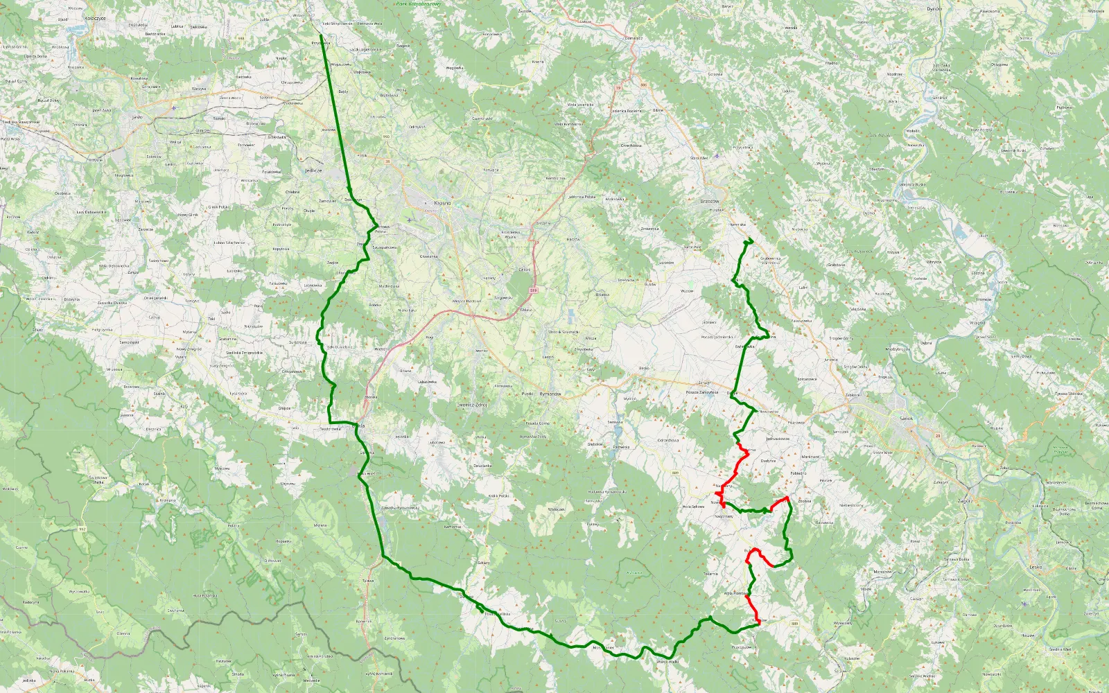 Mapa trasy Bieszczdy z Tomkiem - 38.5 km trasy offroad, Powiat Sanocki