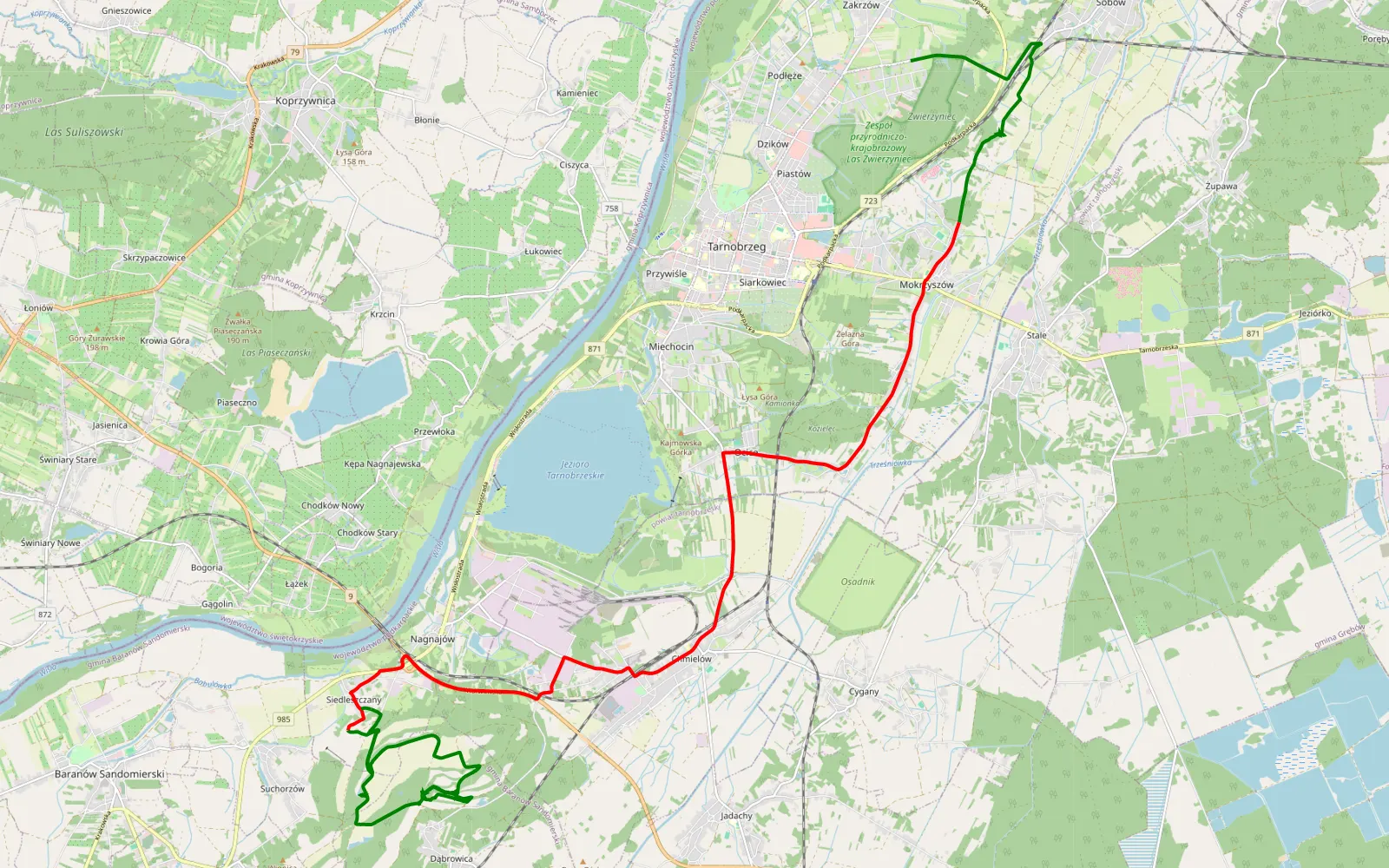 Map of Zakrzów - Siedleszczany - 31.7 km offroad trail, Tarnobrzeg