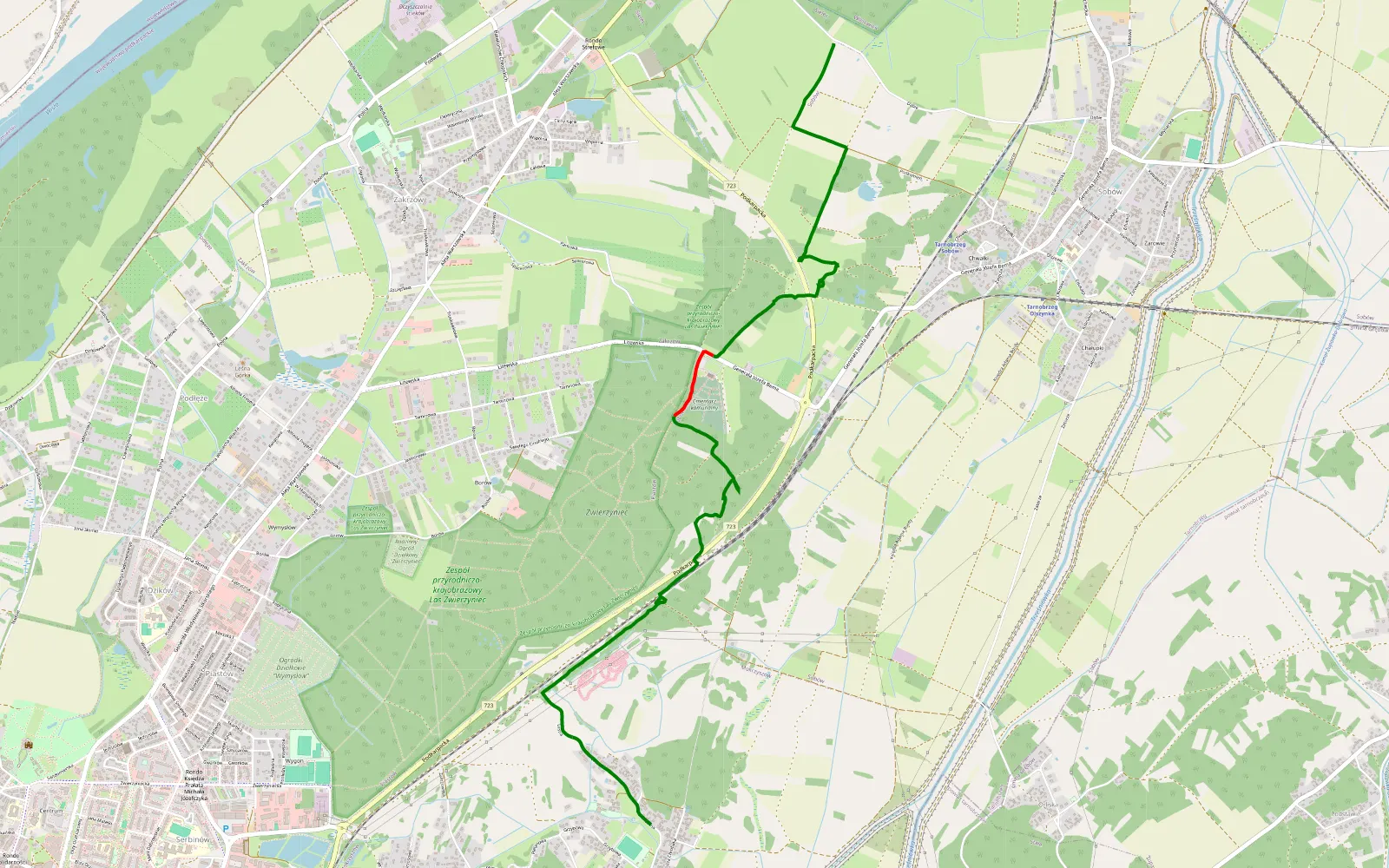 Mapa trasy Sielec - Mokrzyszów - 6.2 km trasy offroad, Tarnobrzeg