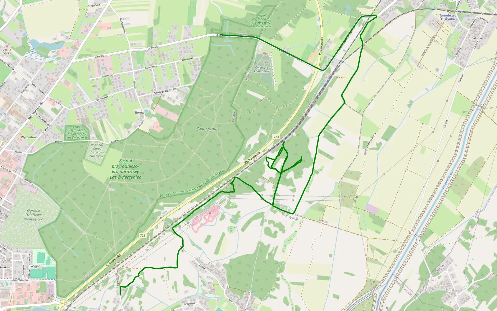 Mapa trasy Mokrzyszów - Zakrzów - 7.8 km trasy offroad, Tarnobrzeg