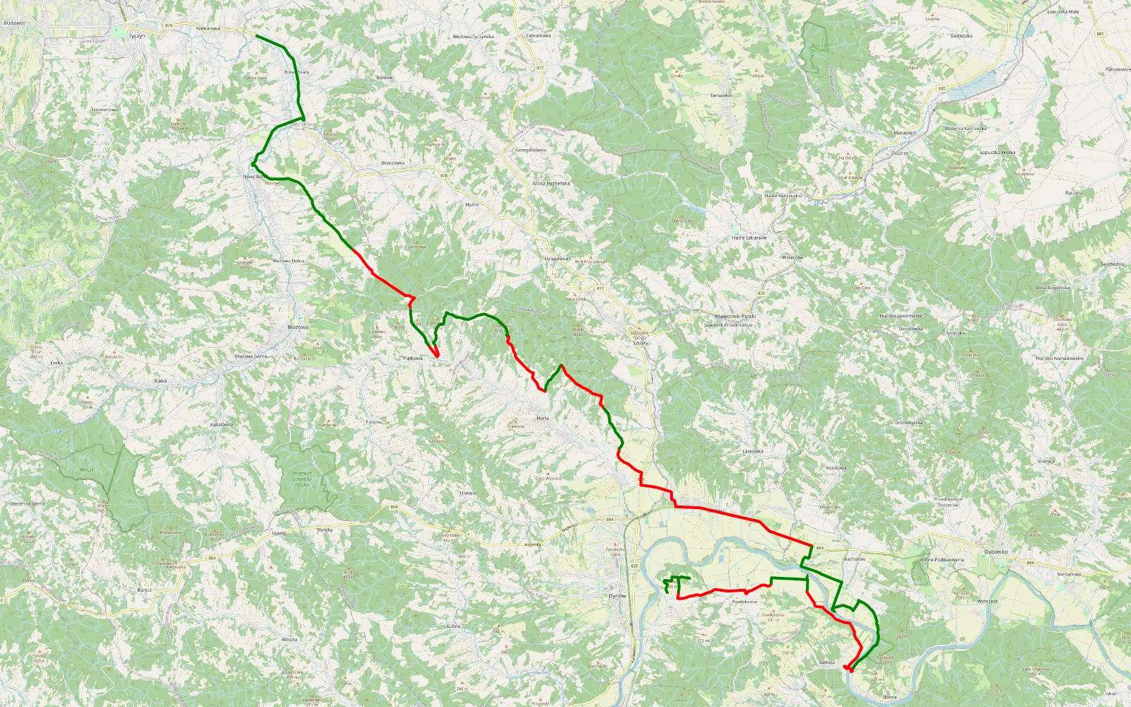 Mapa trasy Kielnarowa - Bartkówka - 42.5 km trasy offroad, Powiat Rzeszowski