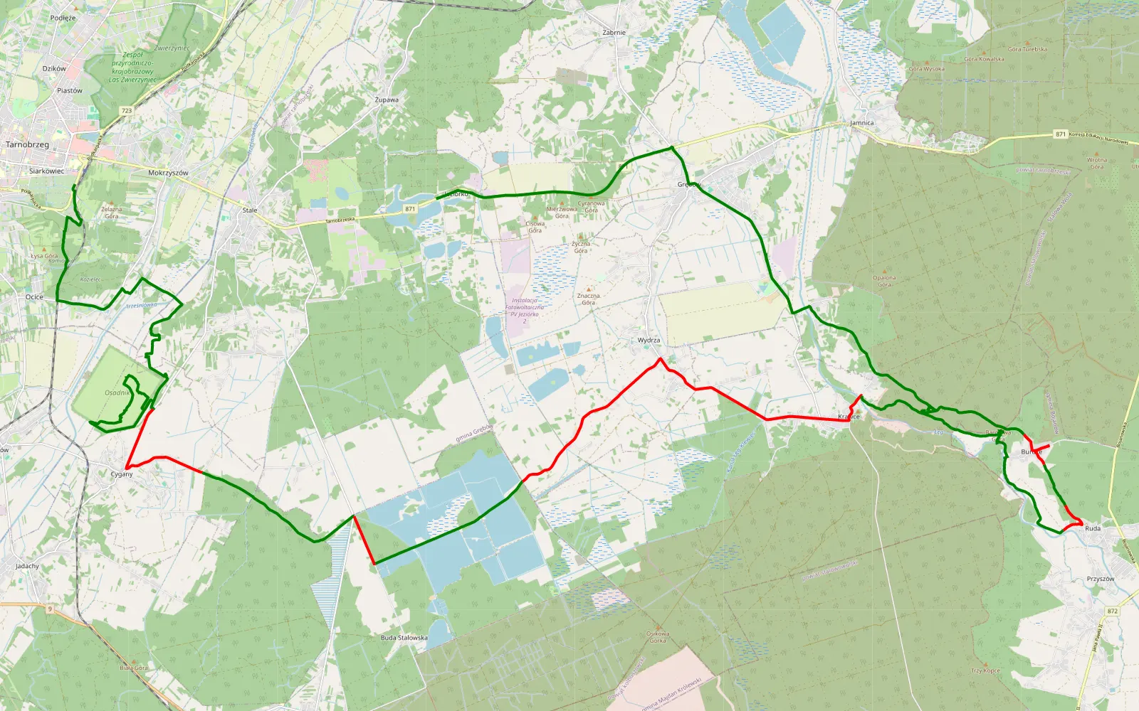 Map of Tarnobrzeg - Jeziorko - 46.9 km offroad trail, Tarnobrzeg County