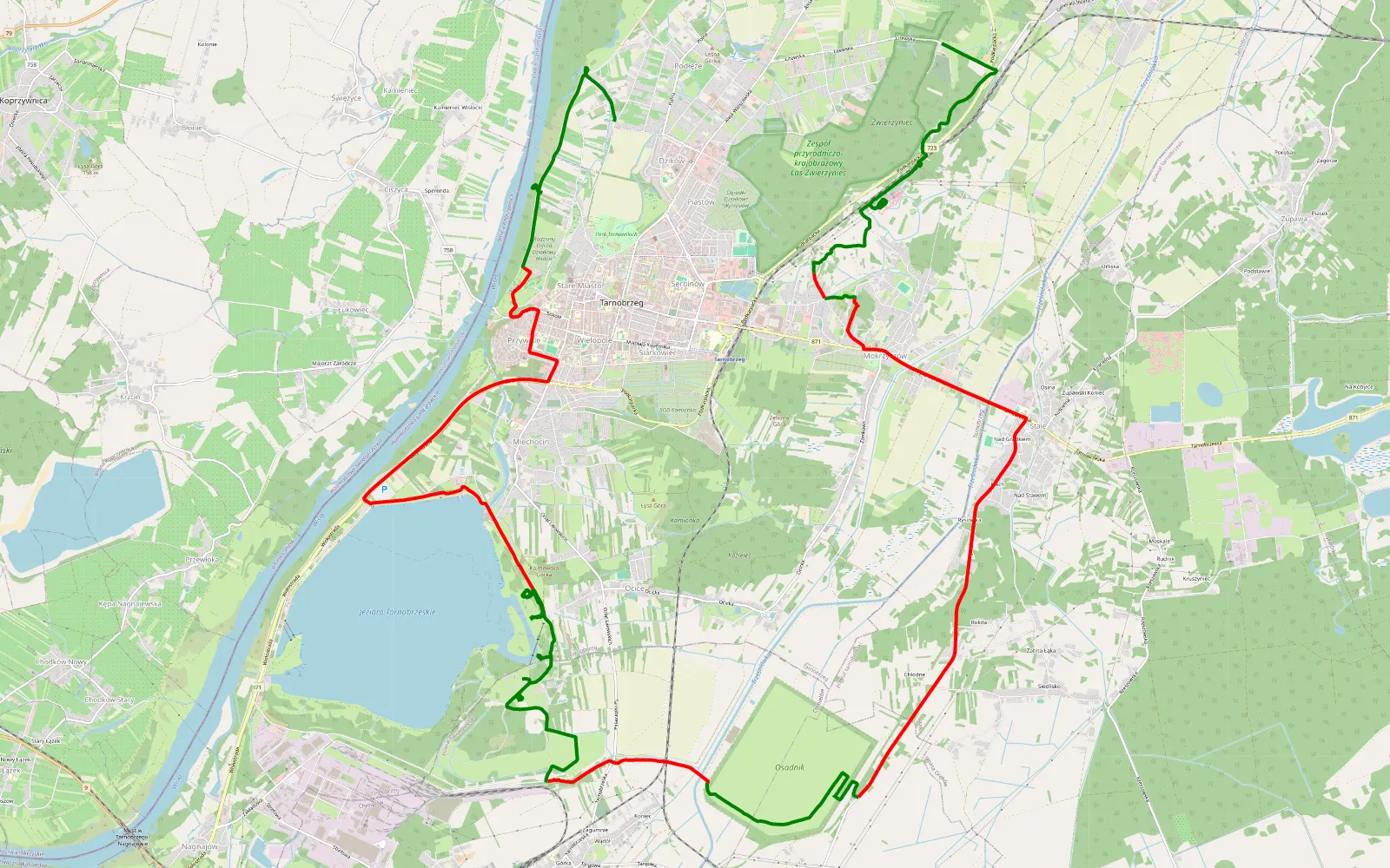 Mapa trasy zalew i sobow - 32.1 km trasy offroad, Tarnobrzeg