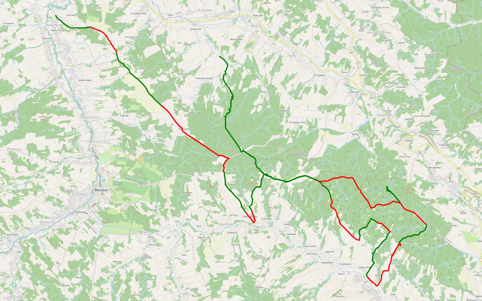 Mapa trasy Borek Nowy - Brzezówka - 31.6 km trasy offroad, Powiat Rzeszowski