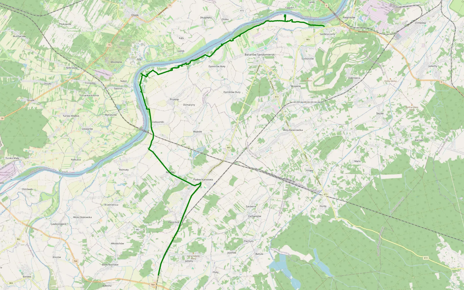 Map of Siedleszczany - Tuszów Narodowy oes 2 - 17.2 km offroad trail, Tarnobrzeg County