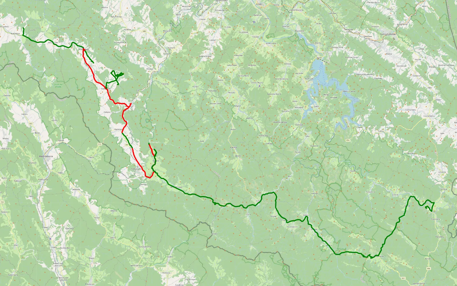Mapa trasy Dzien trzeci Wola Niżna - Dwerniczek - 56.4 km trasy offroad, Powiat Sanocki