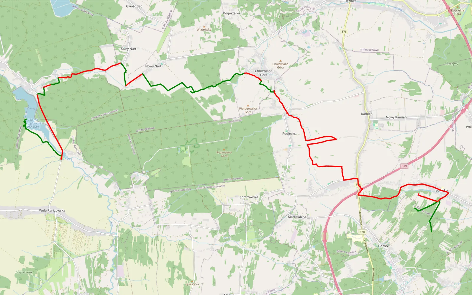 Mapa trasy Łowisko - Wilcza Wola - 38.3 km trasy offroad, Powiat Kolbuszowski