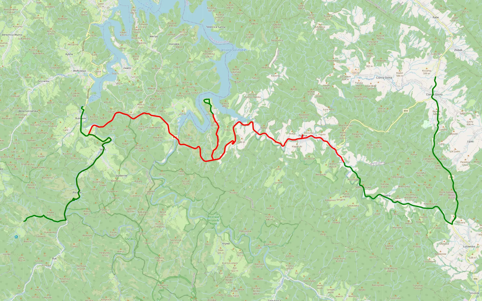 Map of Czarna Górna - Bukowiec - 47.5 km offroad trail, Bieszczady County
