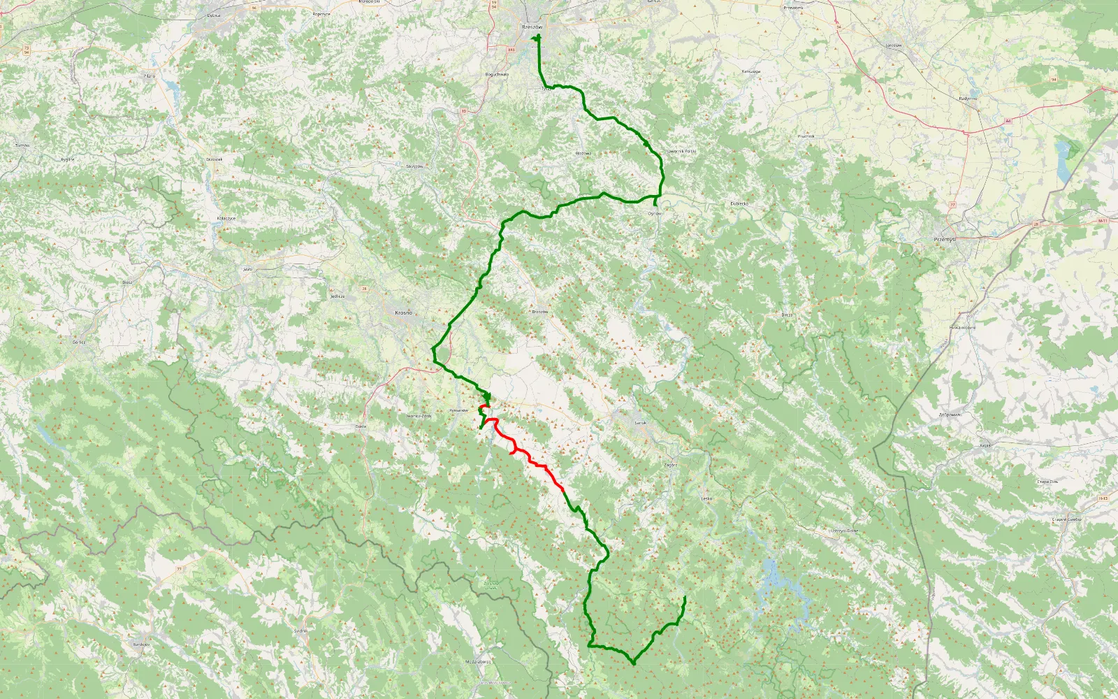 Map of Stężnica - Łańcut - 36.3 km offroad trail, Sanok County