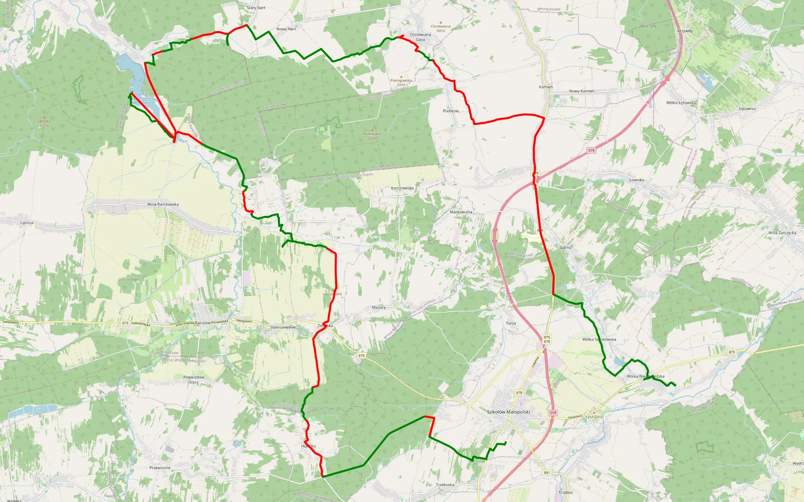 Mapa trasy Do WIlczej Woli - 60.5 km trasy offroad, Powiat Kolbuszowski