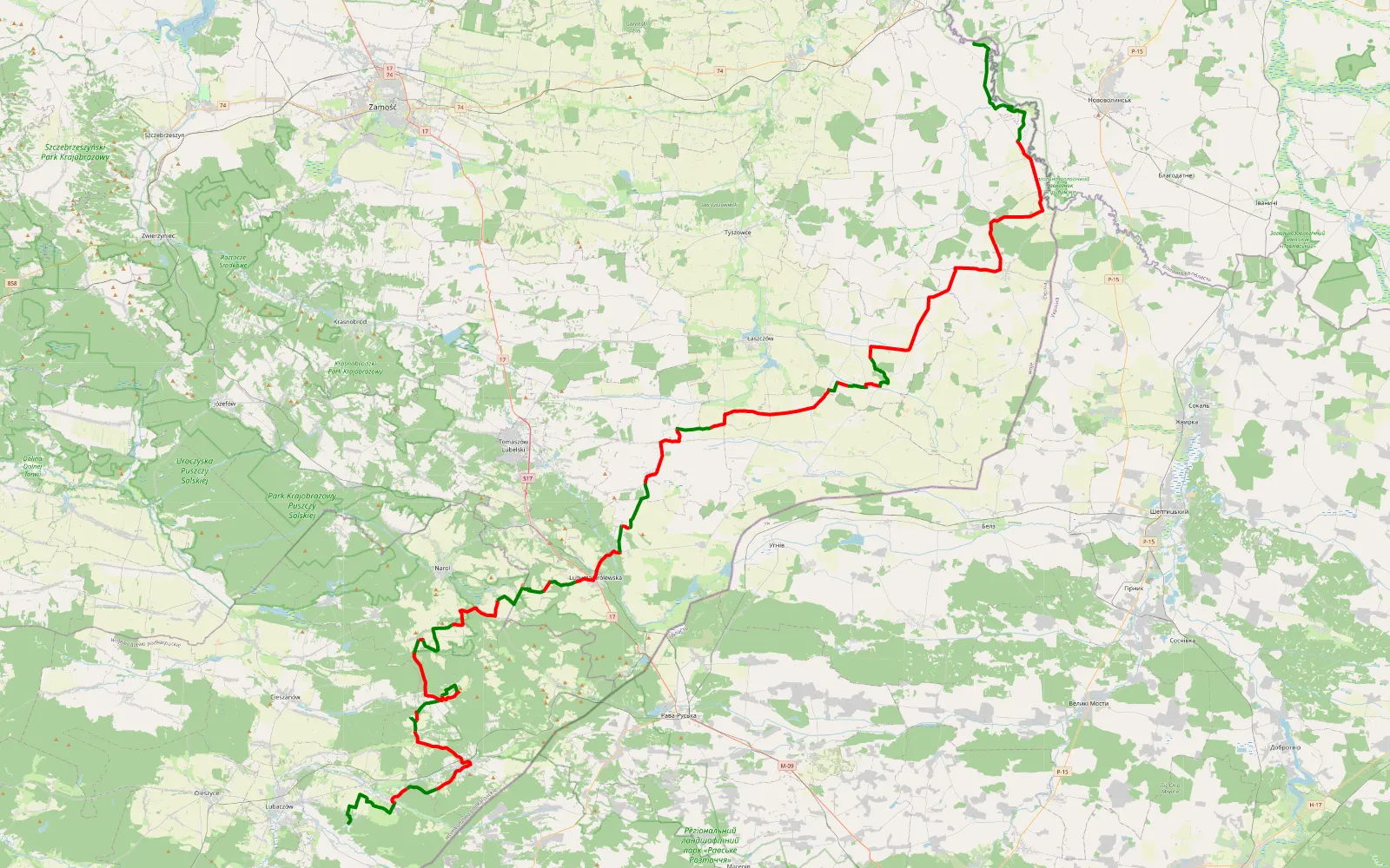 Map of Borowa Góra - Ślipcze - 147.1 km offroad trail, Tomaszów Lubelski County
