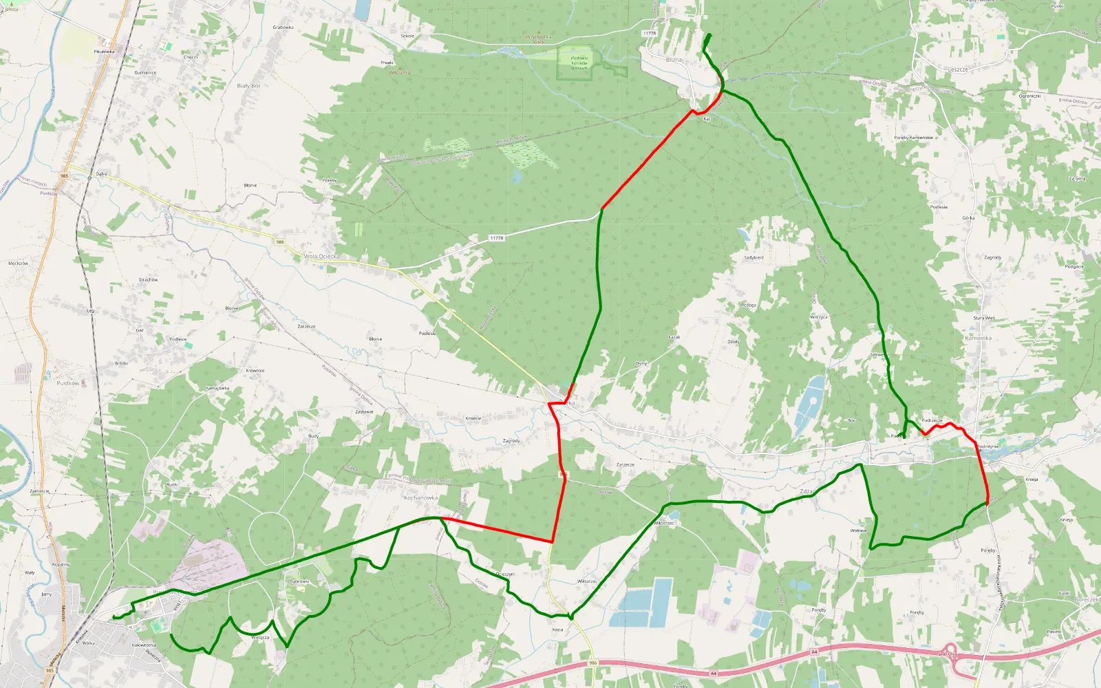 Mapa trasy Pustkow -piaskowiec -kamionka - 25.2 km trasy offroad, Powiat Ropczycko-sędziszowski