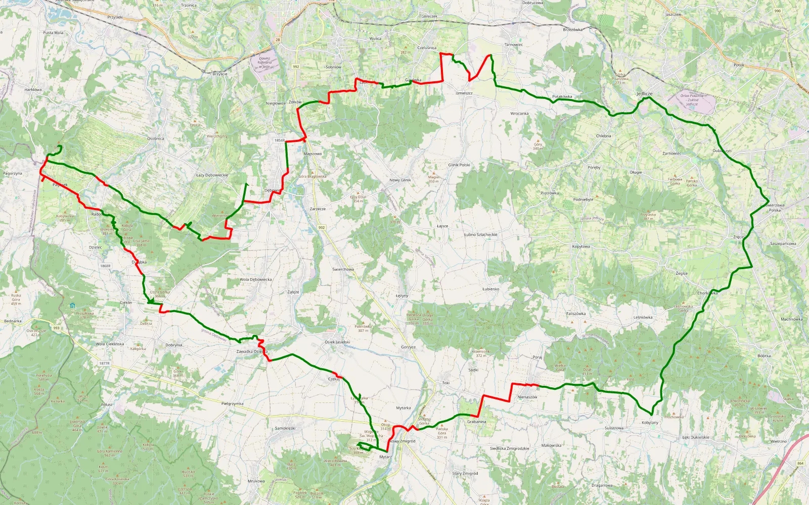 Map of Dobieszyn - 65.9 km offroad trail, Jasło County