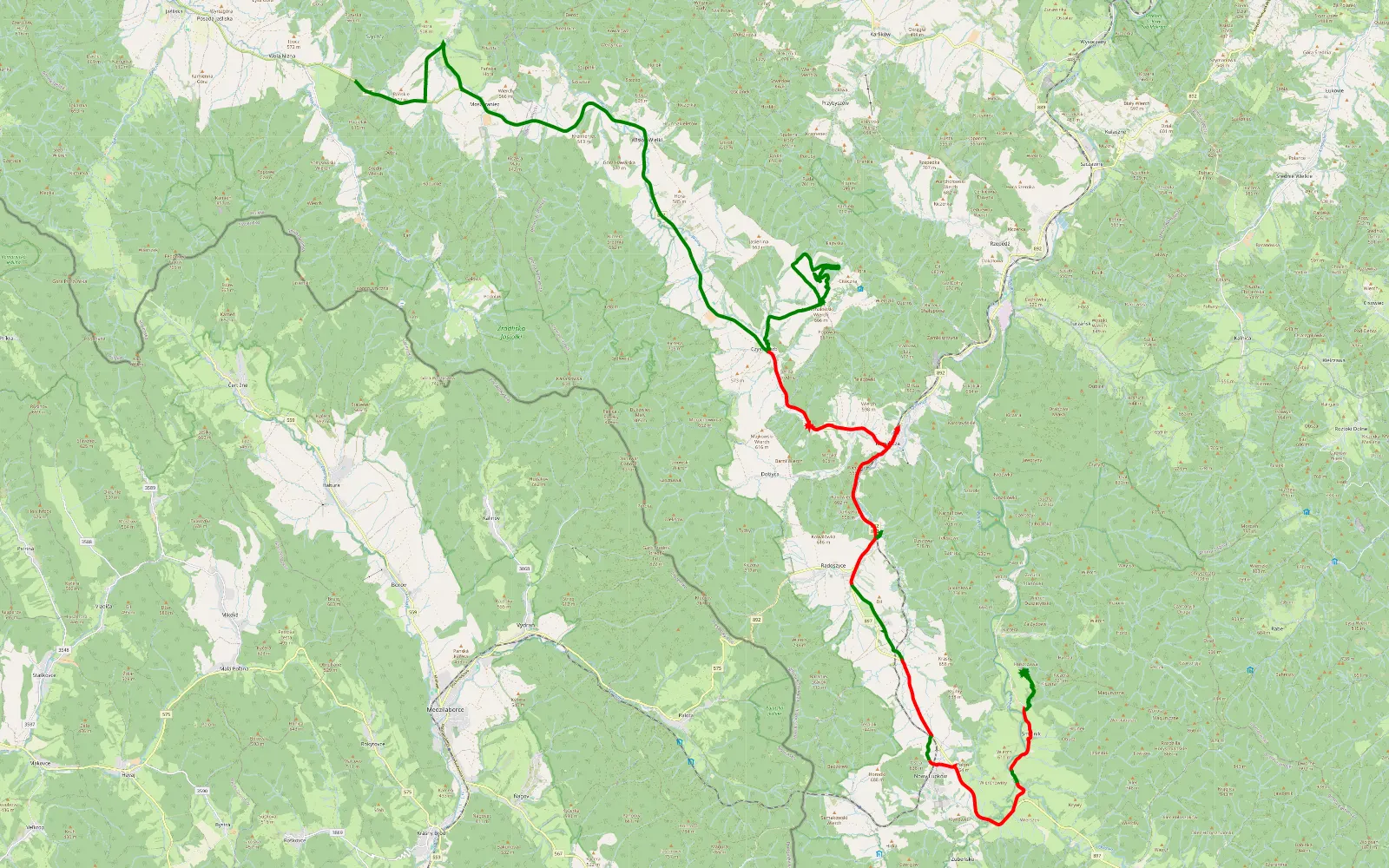 Mapa trasy Wola Niżna - Mików - 39.6 km trasy offroad, Powiat Sanocki
