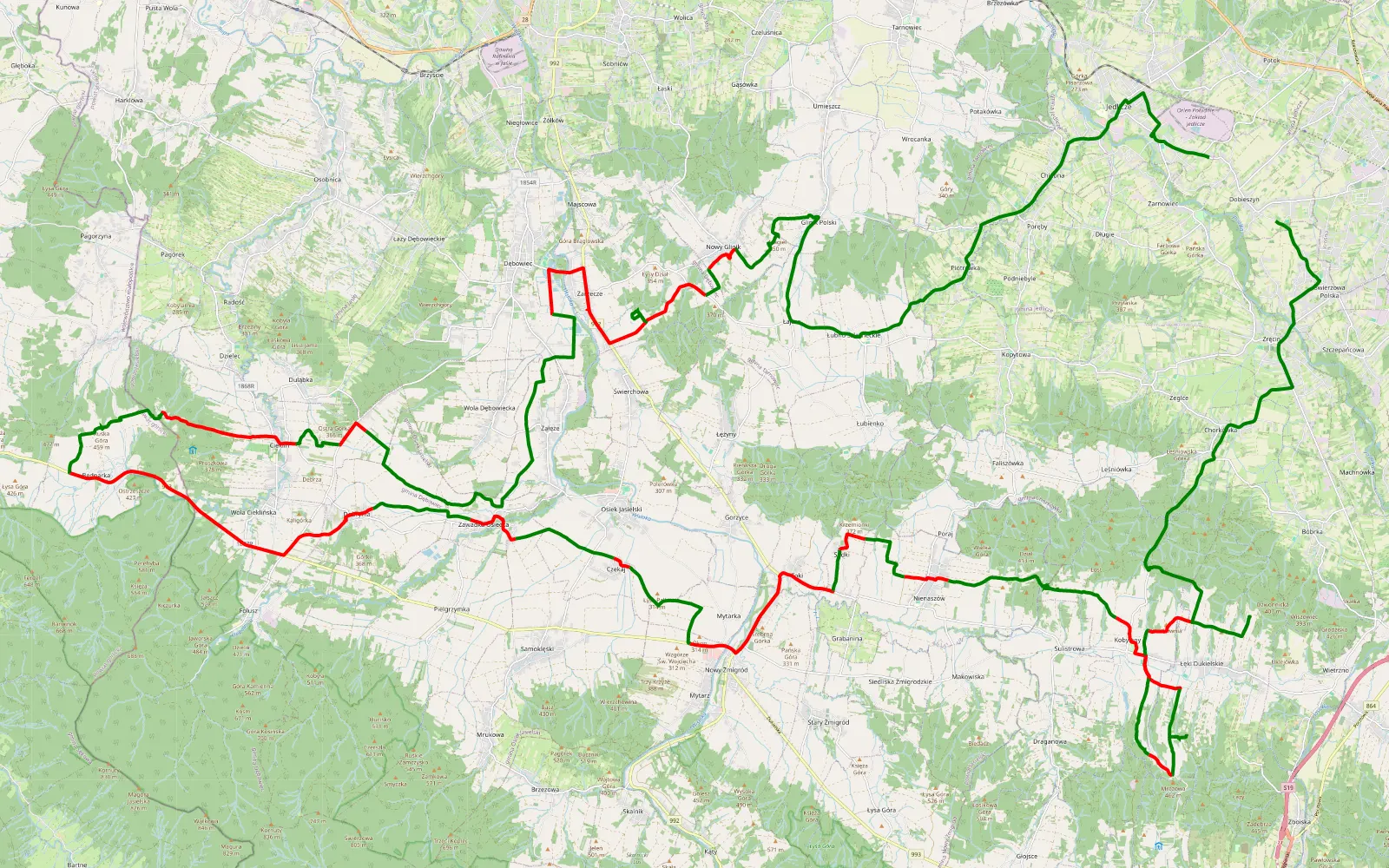 Map of Borek - Dobieszyn - 73.8 km offroad trail, Jasło County