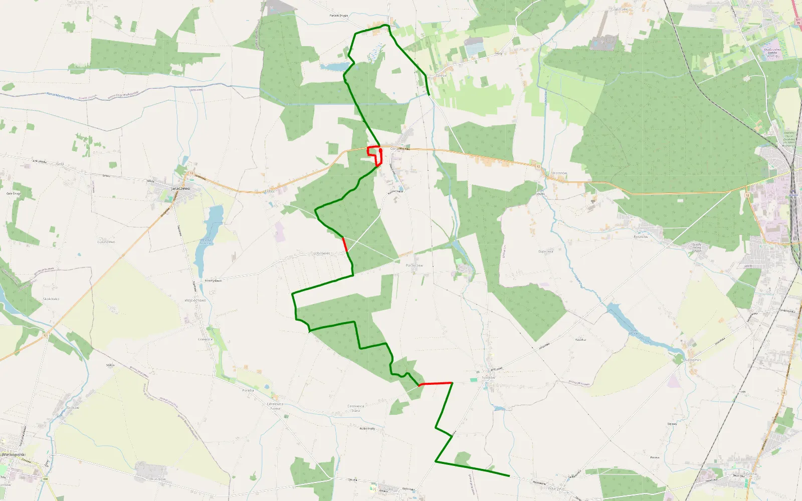 Mapa trasy Potarzyca - Zalesie - 15.5 km trasy offroad, Powiat Jarociński
