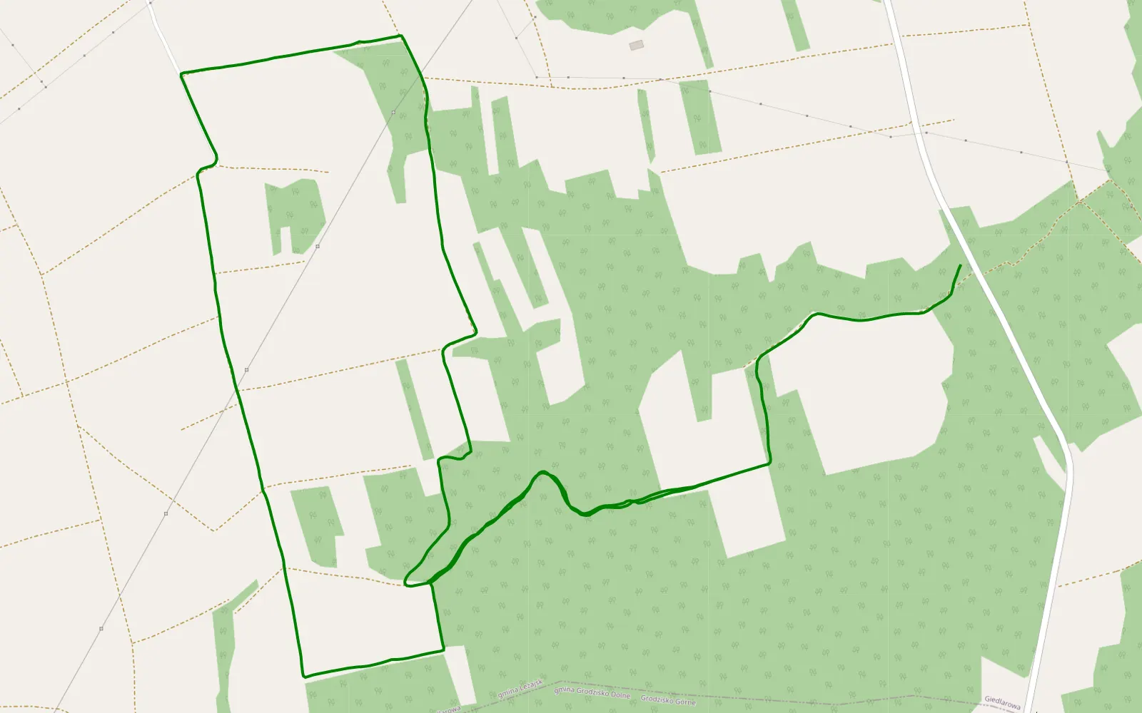 Mapa trasy Giedlarowa pola - 6.3 km trasy offroad, Powiat Leżajski