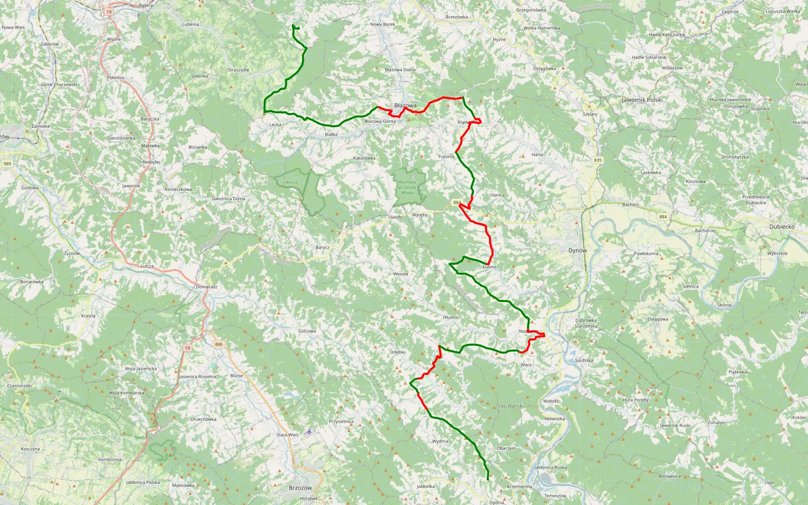 Map of Dydnia - Kamieniec - 54.1 km offroad trail, Rzeszów County