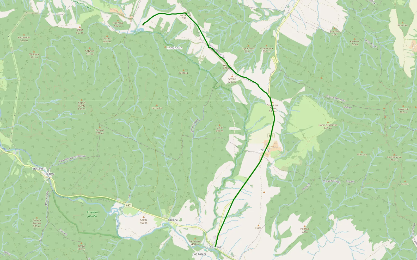 Map of Kamionka - Daliowa - 4.2 km offroad trail, Krosno County