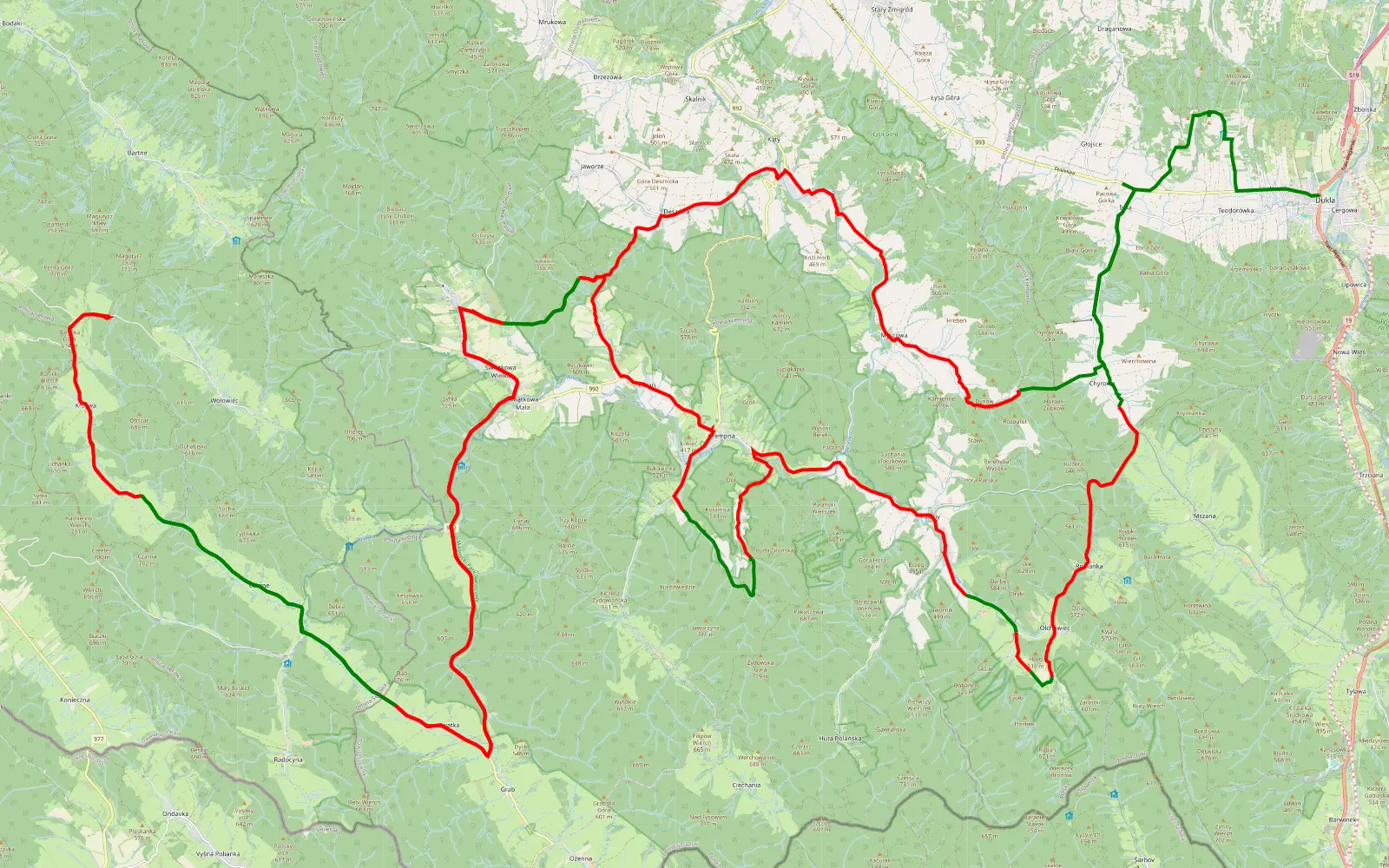 Map of Dukla - Iwla - 112.5 km offroad trail, Jasło County