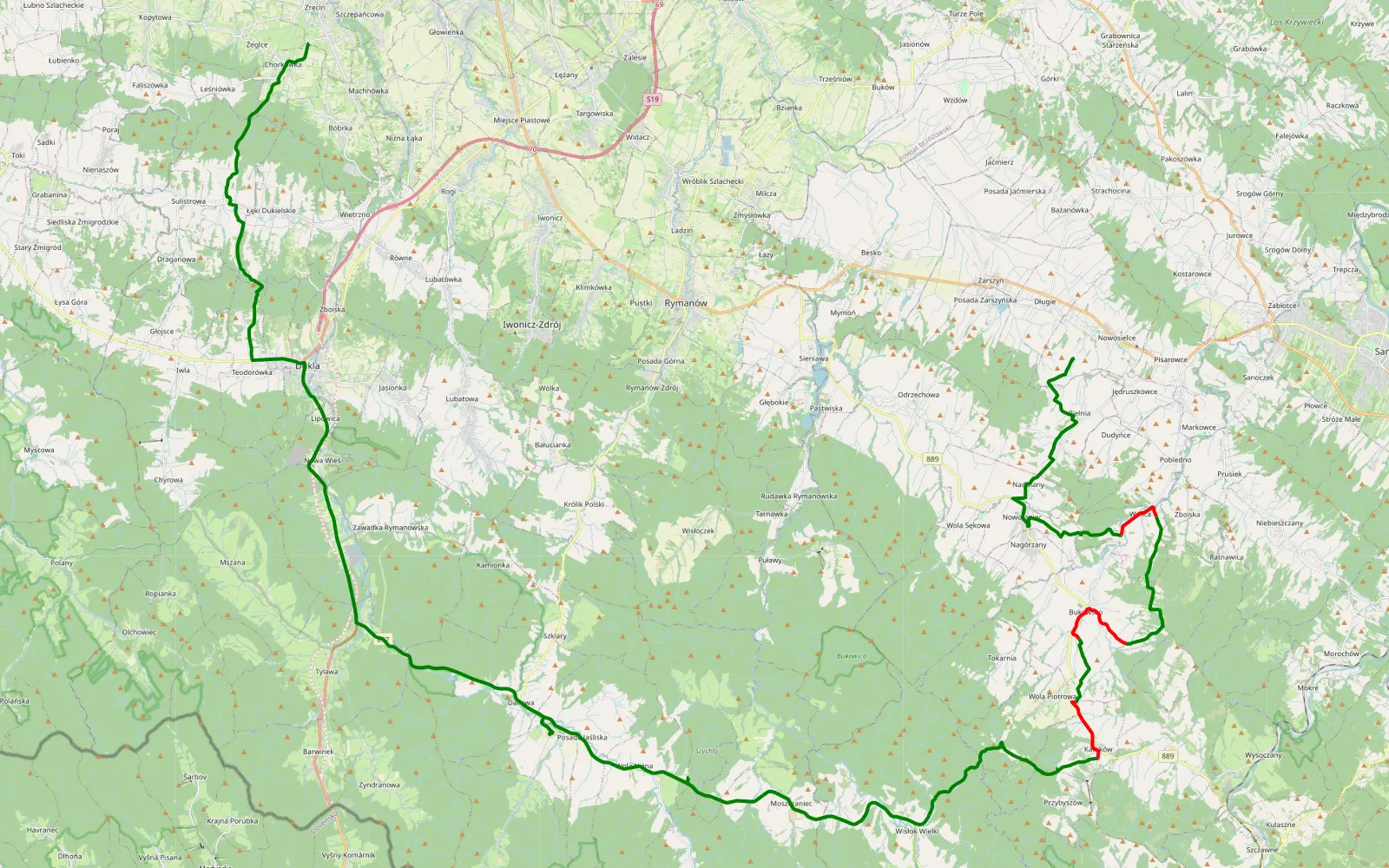 Mapa trasy Wypad z Jarkiem - 28.2 km trasy offroad, Powiat Sanocki