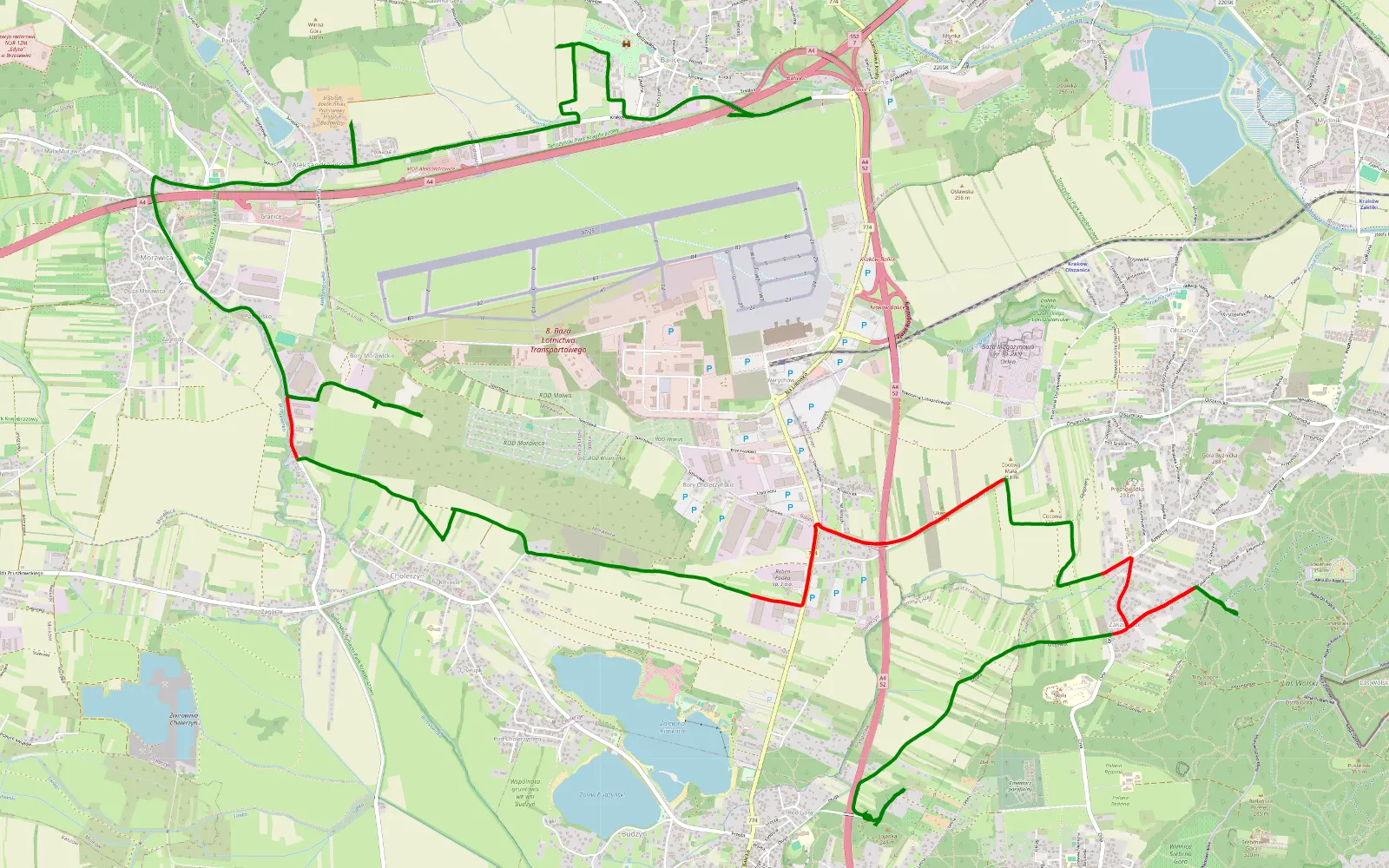 Mapa trasy Kryspinów - Balice - 12.1 km trasy offroad, Powiat Krakowski