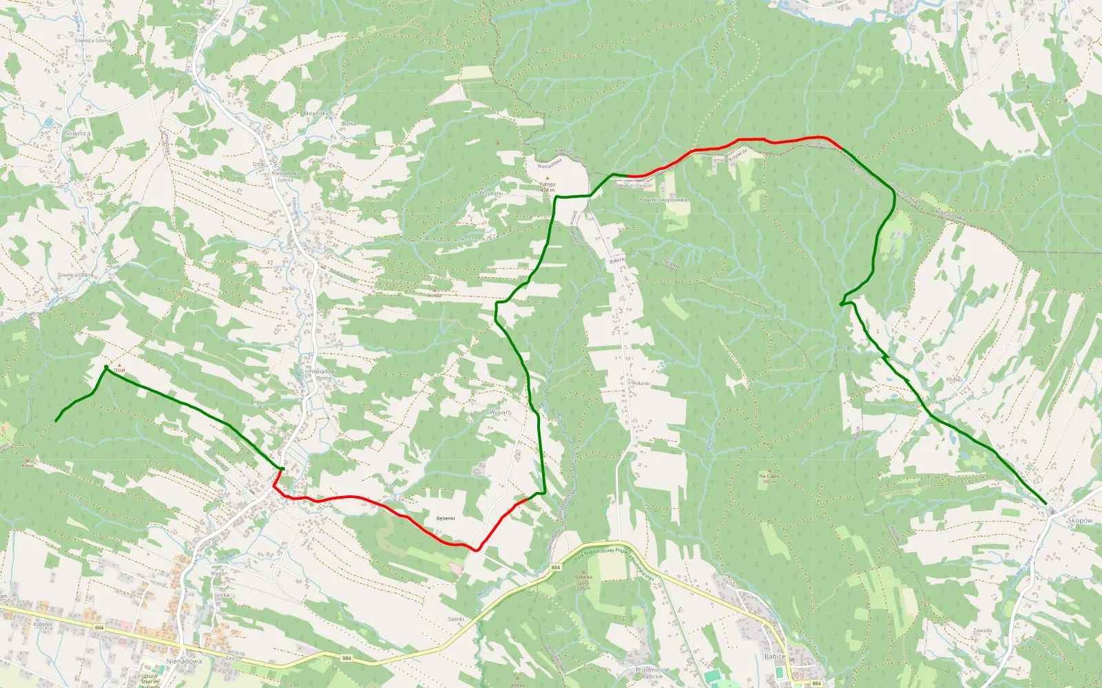 Map of Nienadowa - Skopów - 10.9 km offroad trail, Przemyśl County