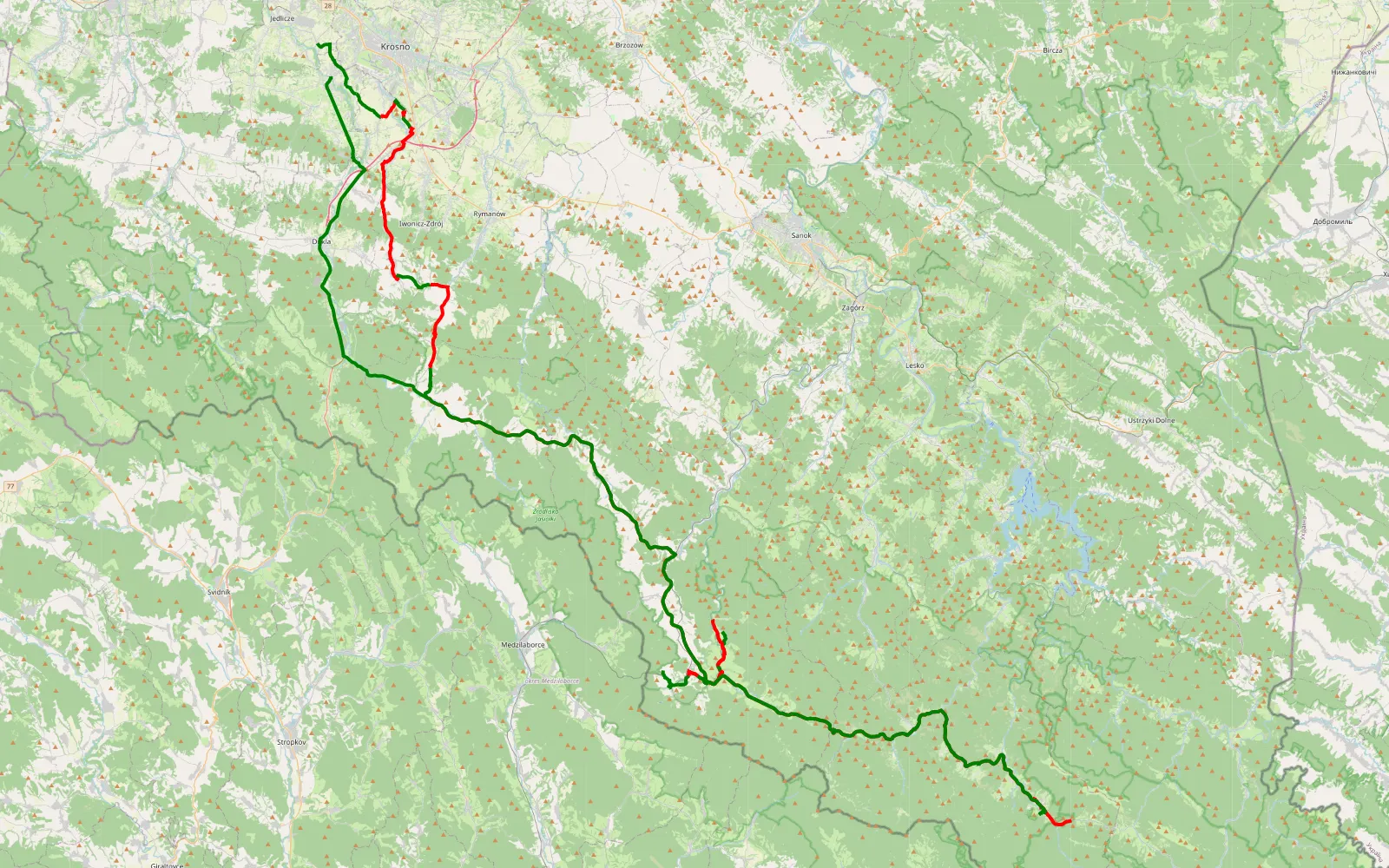Map of Dobieszyn - smolnik-wesoła górka wetlina - 154.2 km offroad trail, Krosno County