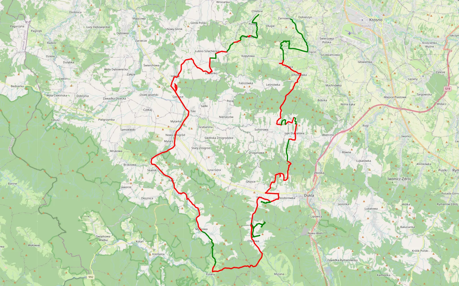 Map of Żarnowiec - chyrowa-myscowa - 86.3 km offroad trail, Krosno County