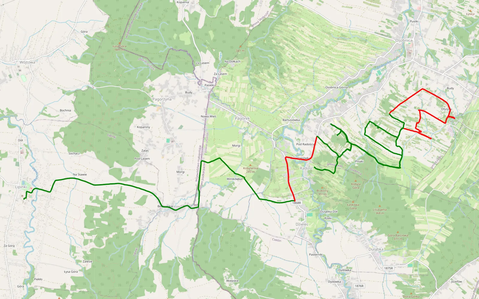 Map of Błotko - 20.4 km offroad trail, Jasło County