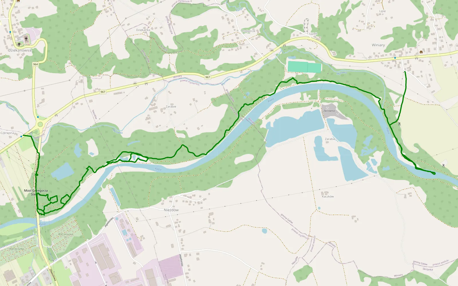 Map of Dziekanowice - Winiary - 5.6 km offroad trail, Myślenice County