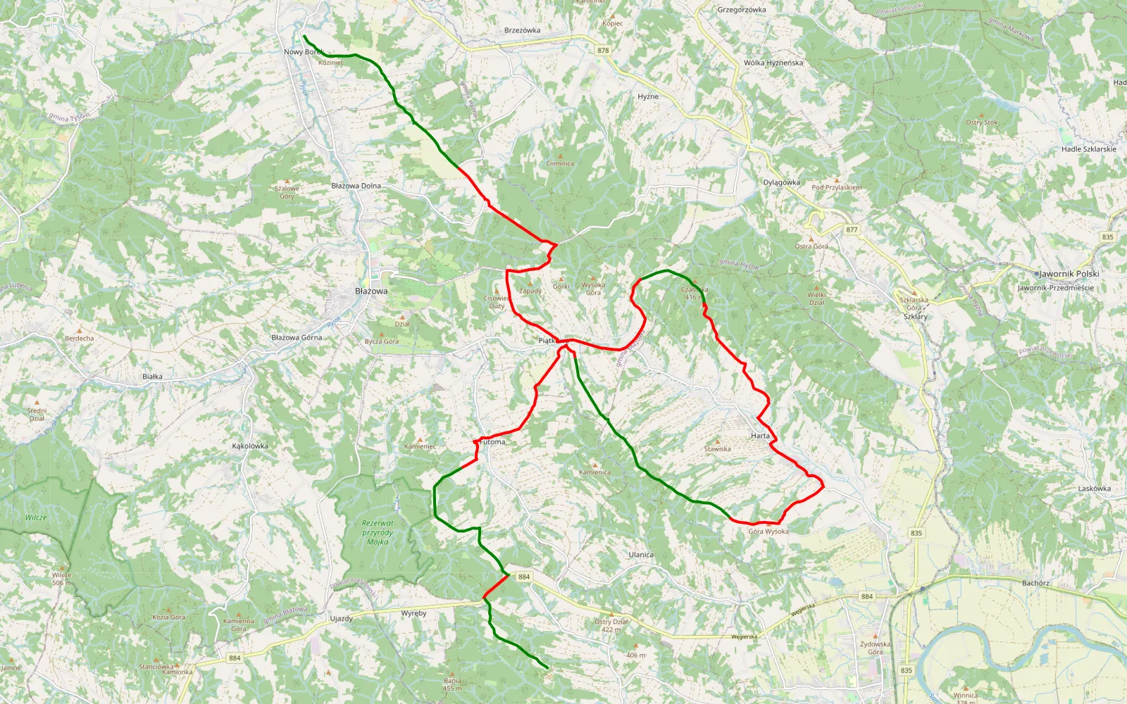 Map of Borek Nowy - Łubno - 32.9 km offroad trail, Rzeszów County